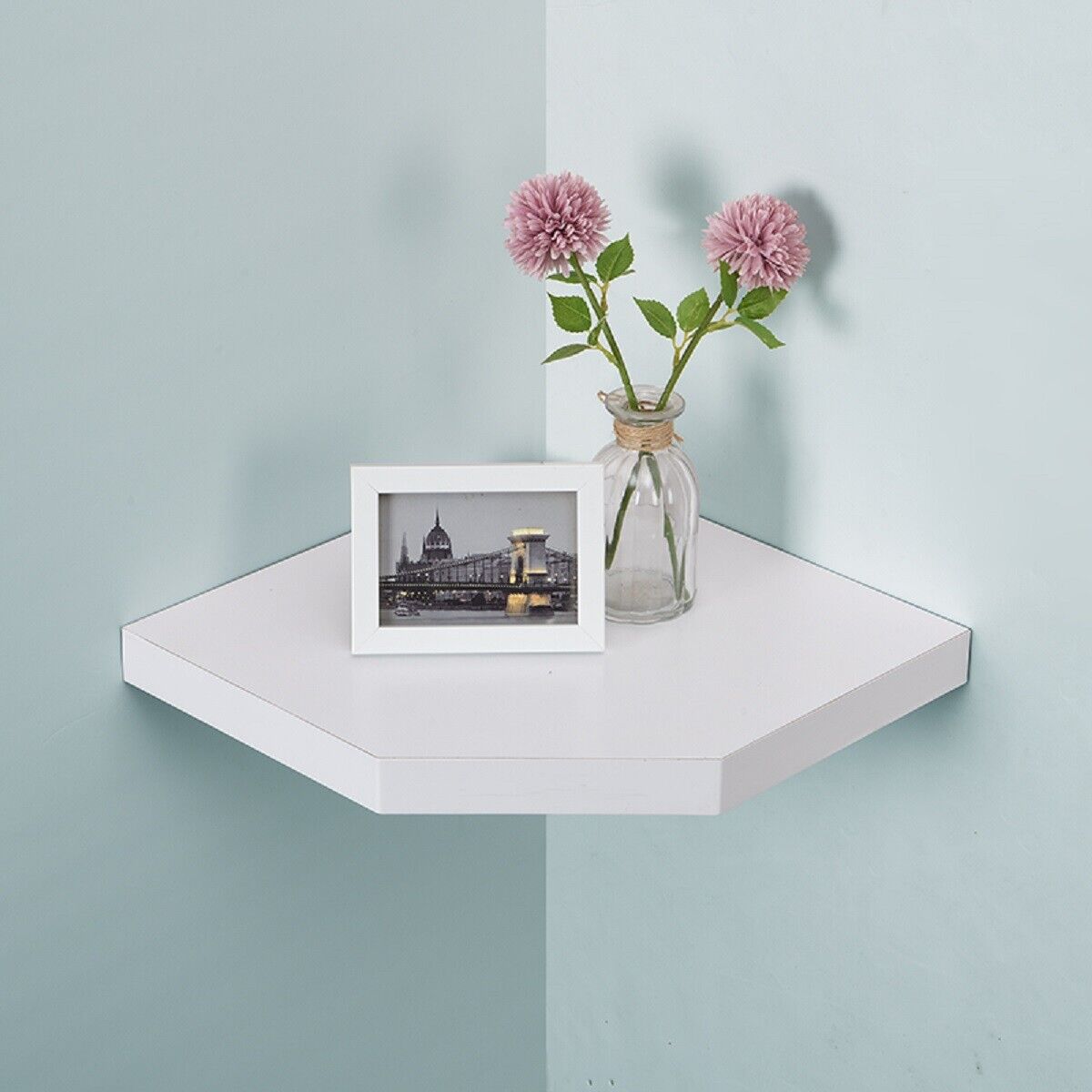Floating Corner Wall Shelf White Lilac, Oak, Black MDF Wood Display Shelves 