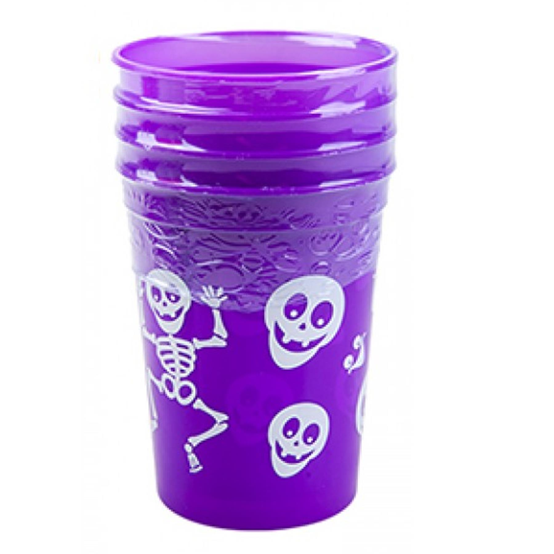Halloween Reusable Plastic Cup Skeleton Design 10cm Set of 4 – Choose Colour