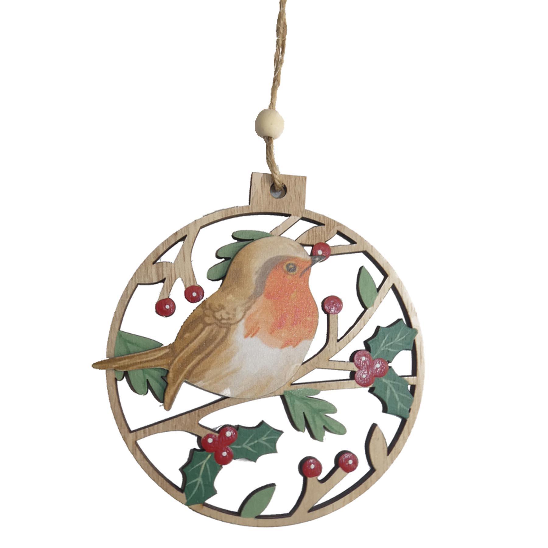 Wooden Christmas Hanging Round Plaque Tree / Window Decoration - Bild 2 von 3