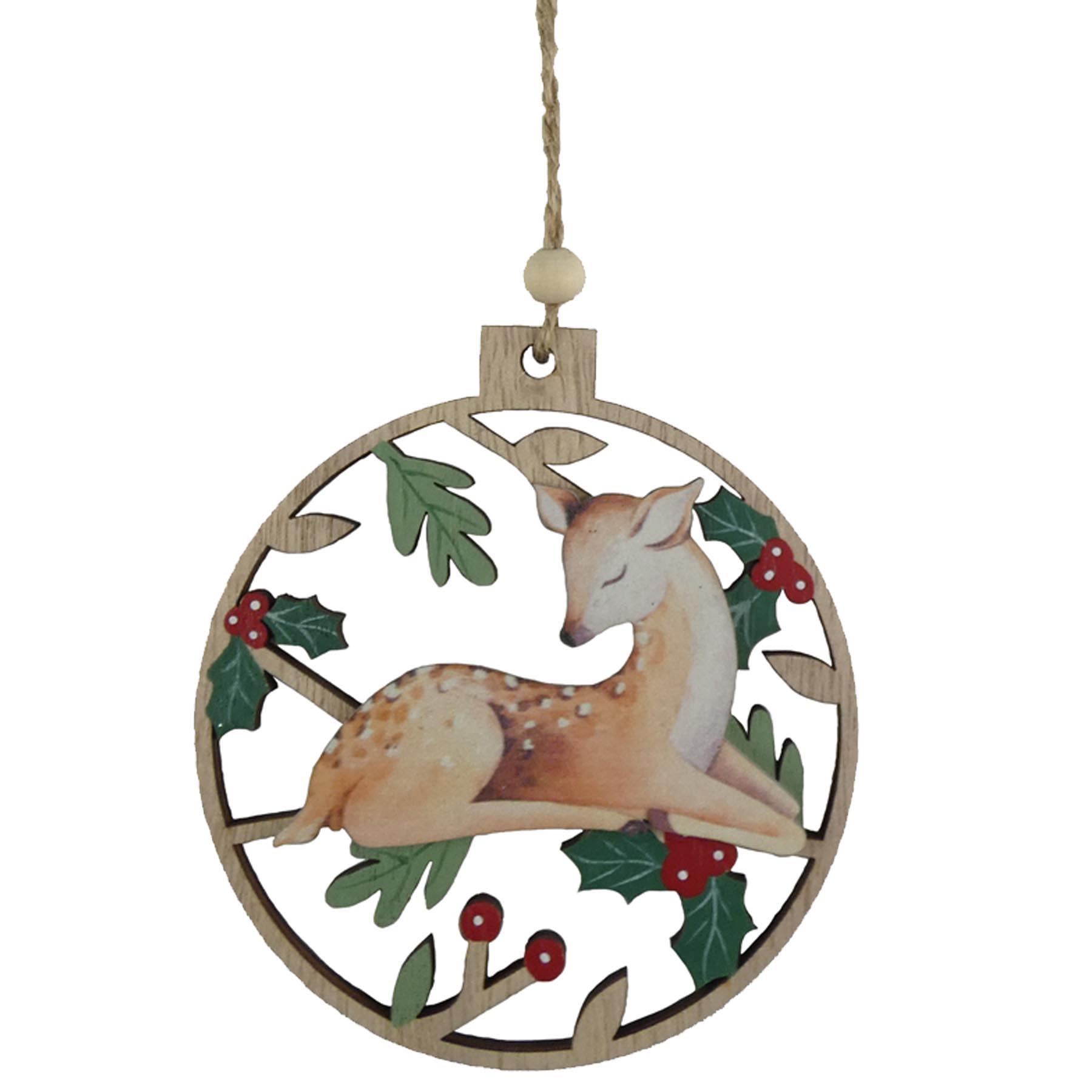 Wooden Christmas Hanging Round Plaque Tree / Window Decoration - Bild 3 von 3