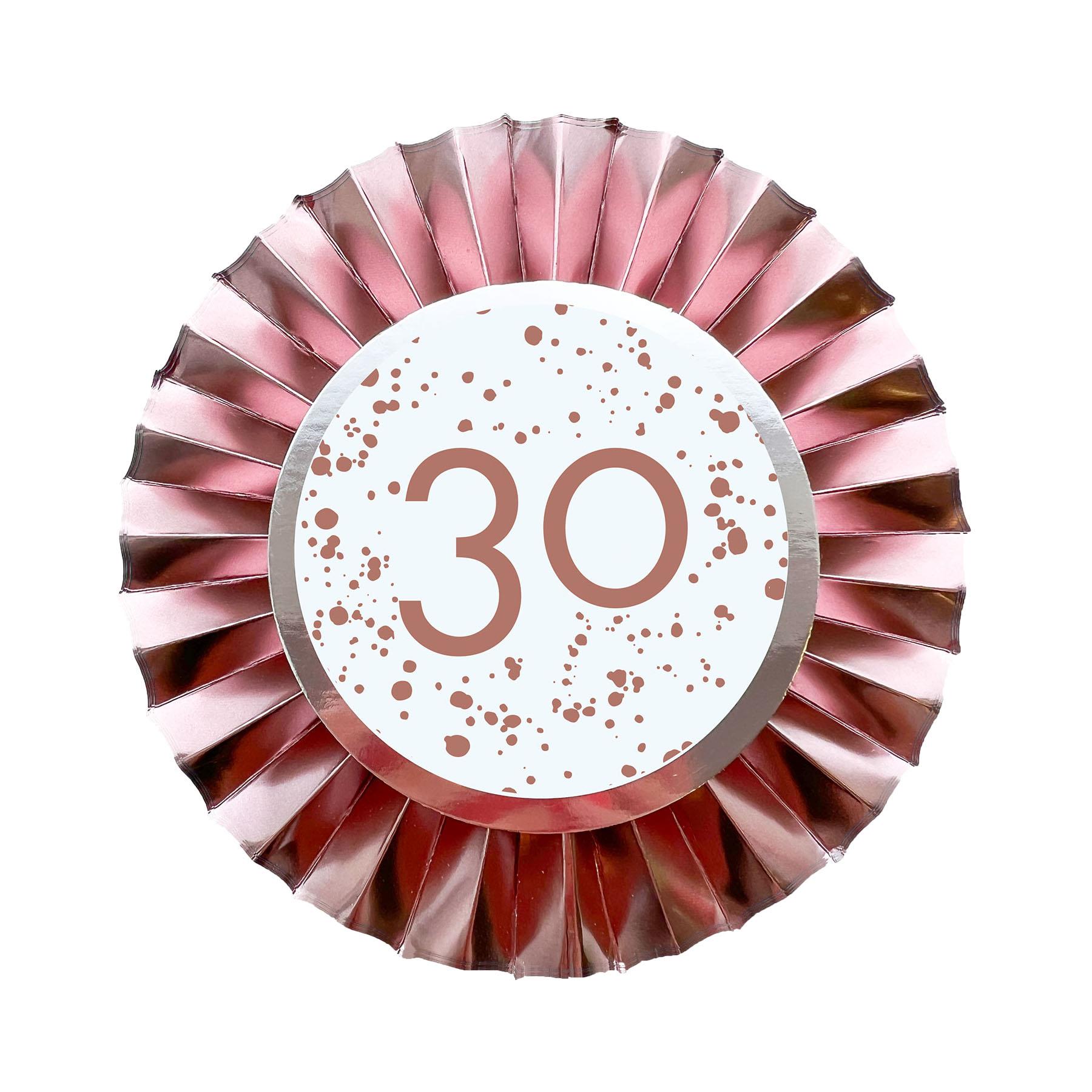 Rose Gold Birthday Party Pin Badge 12cm – Choose Age