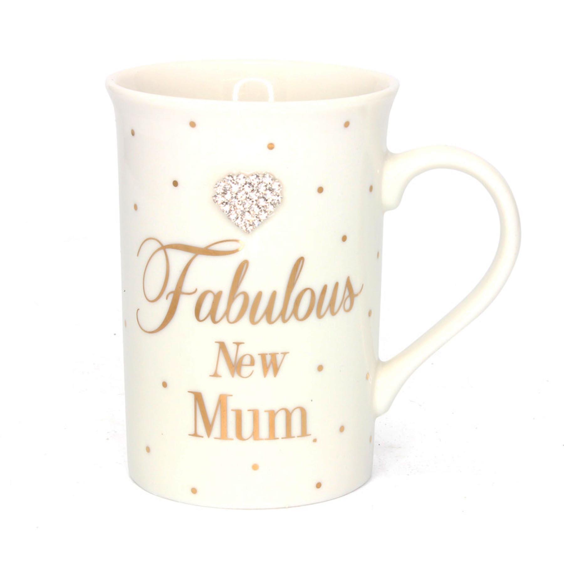 Mad Dots Gift Boxed Mug Cup with wording diamante heart – Fabulous New Mum / Nan