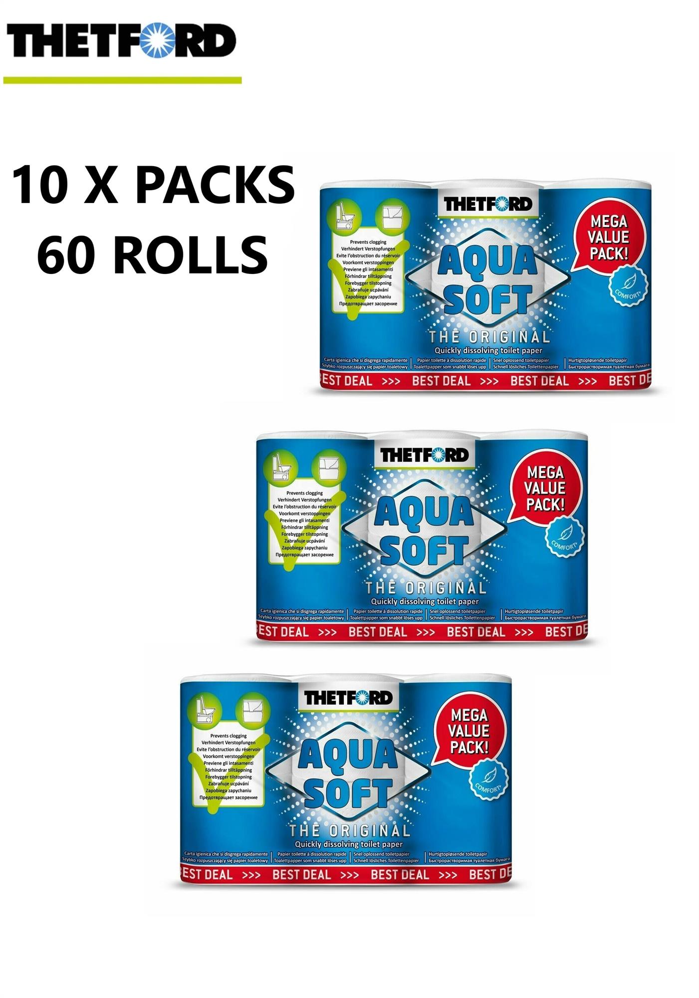 Thetford Aqua Weich-Papier Für Chemie-Toiletten – 60 Rollen Mega Pack, Perfekt Für Wohnmobil & Caravan