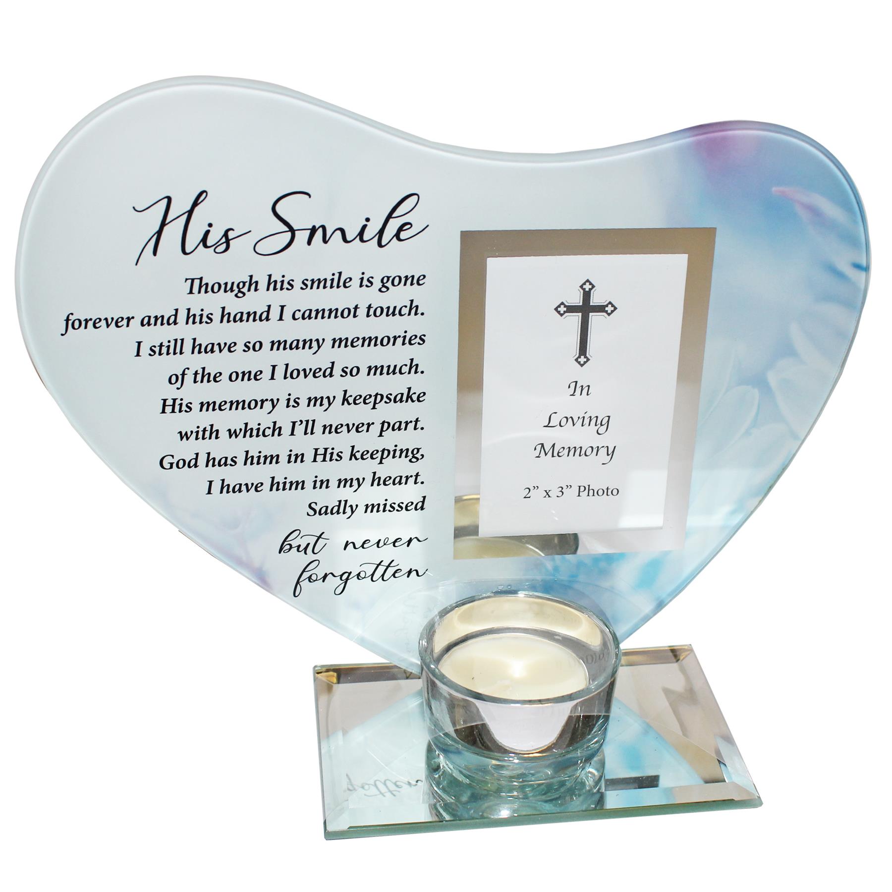 Memorial Glass Heart Votive Tea Light Candle Holder with Photo Frame - Picture 2 of 9