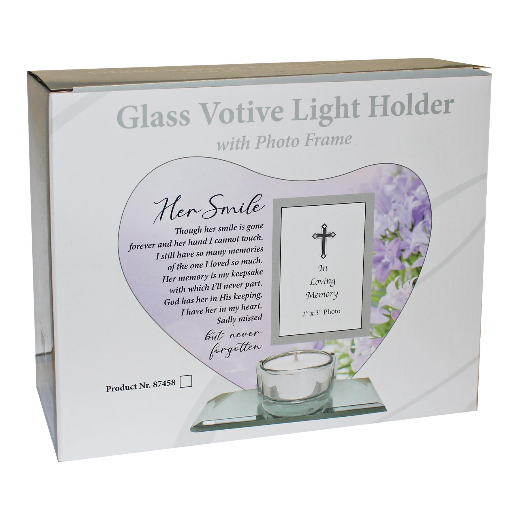 Memorial Glass Heart Votive Tea Light Candle Holder with Photo Frame - Picture 9 of 9