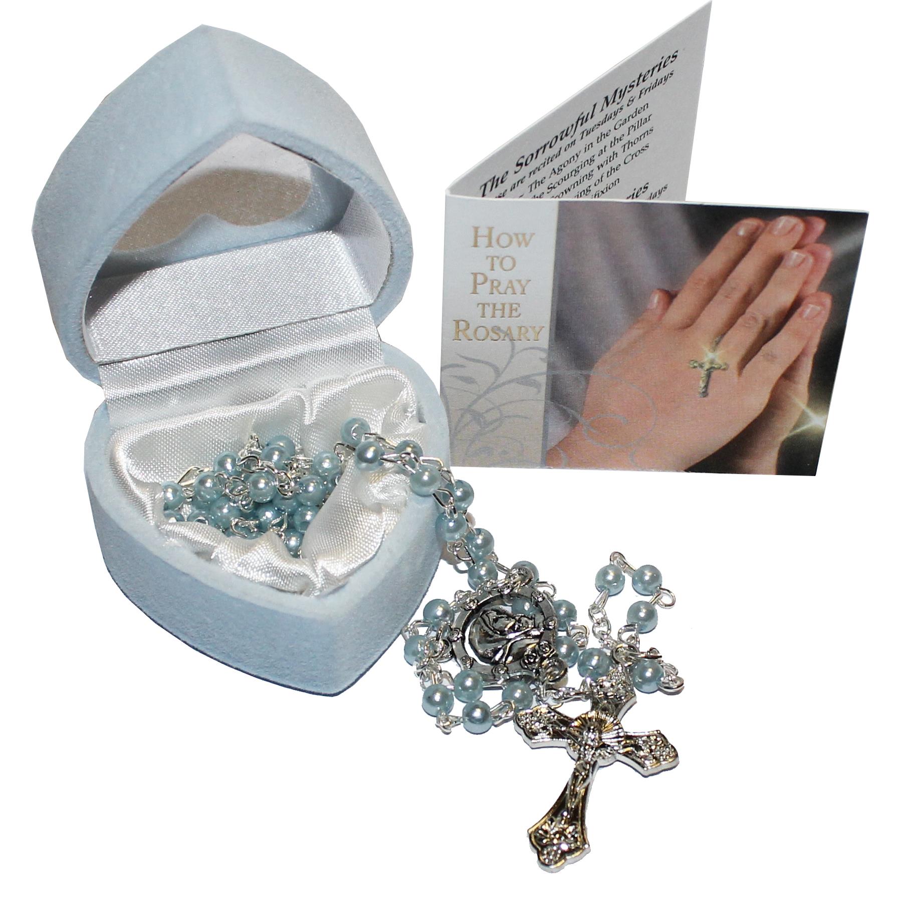 Christening Baptism Rosary Beads With Heart Gift Box - Picture 2 of 7