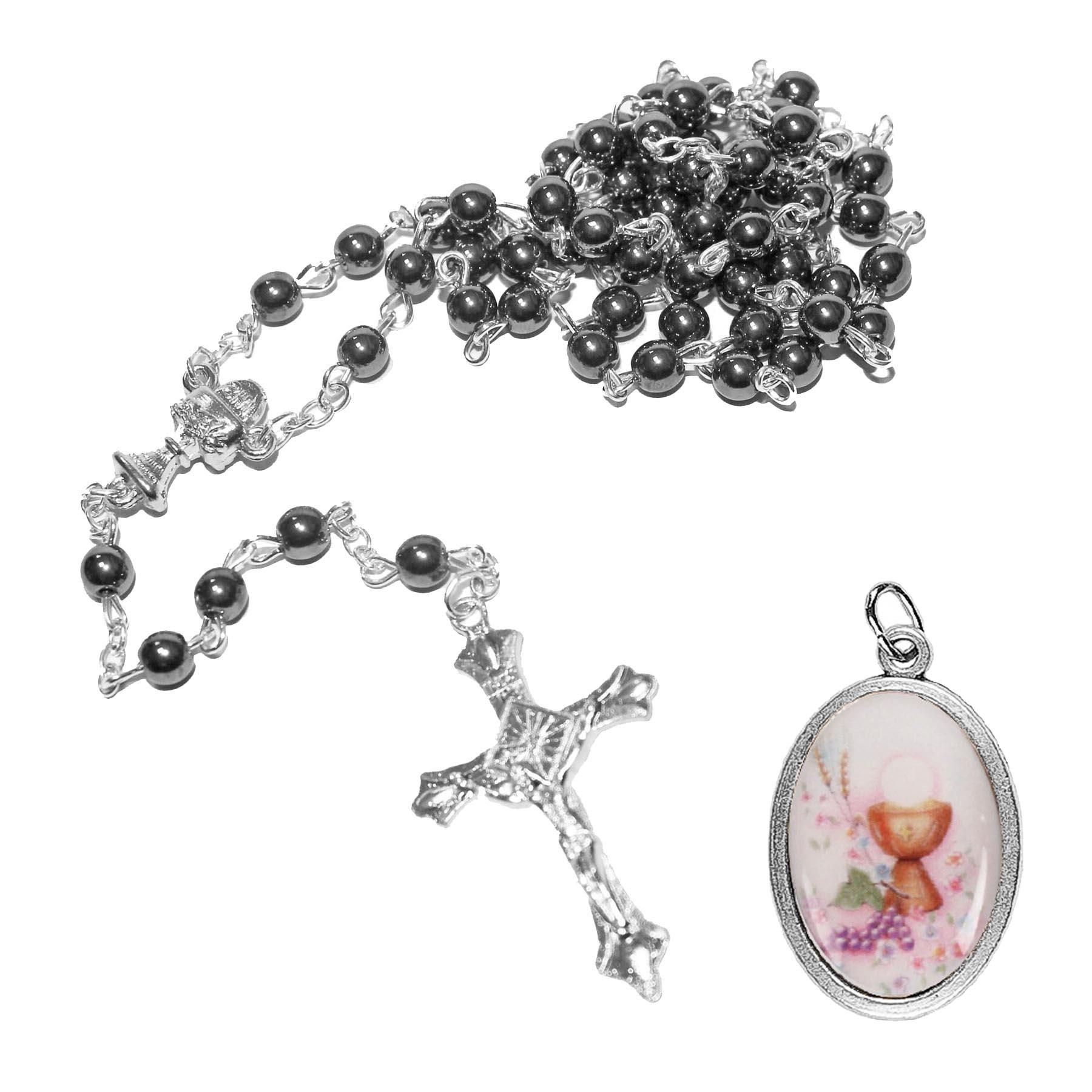 Holy Communion Rosary Beads and Picture Medal Gift Set – Choose Design