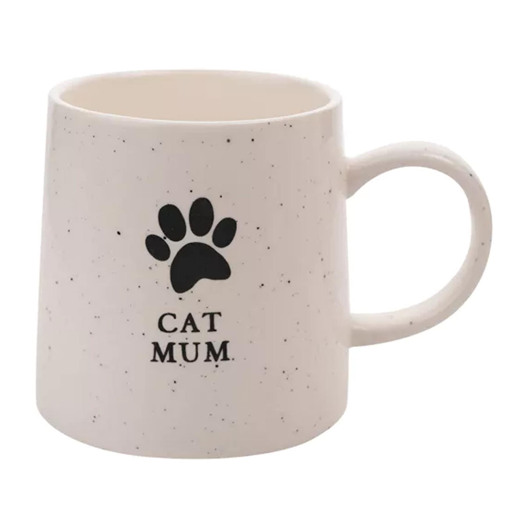 Cat Mum / Dad Stoneware Mug with Black Paw Print Design