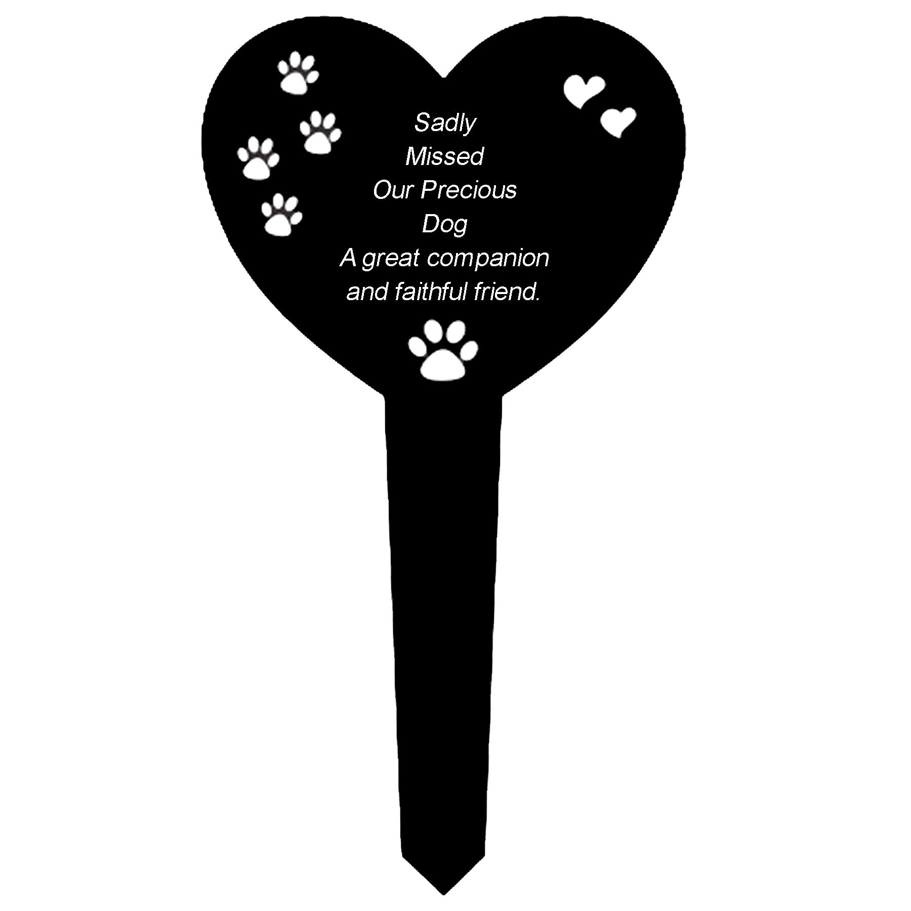 Black Memorial Heart Graveside Stake with Wording for a Beloved Pet