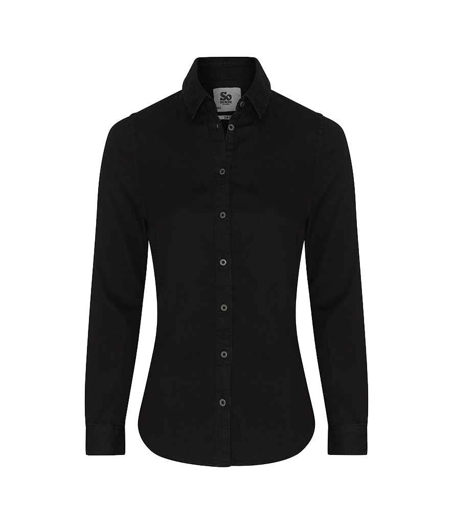 So Denim Womens Ladies BLACK or BLUE Long Sleeve Denim Shirt