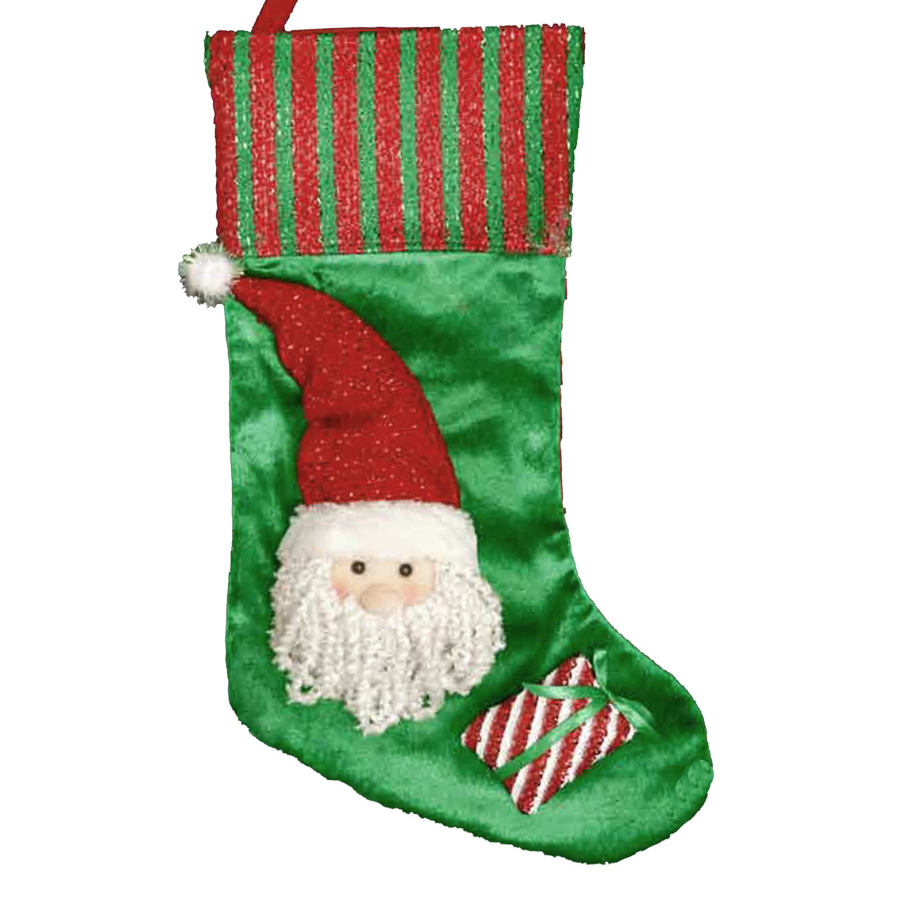 Calcetín De Navidad Verde Y Rojo De 50cm Con Cabeza 3D De Peluche - Imagen 3 de 3