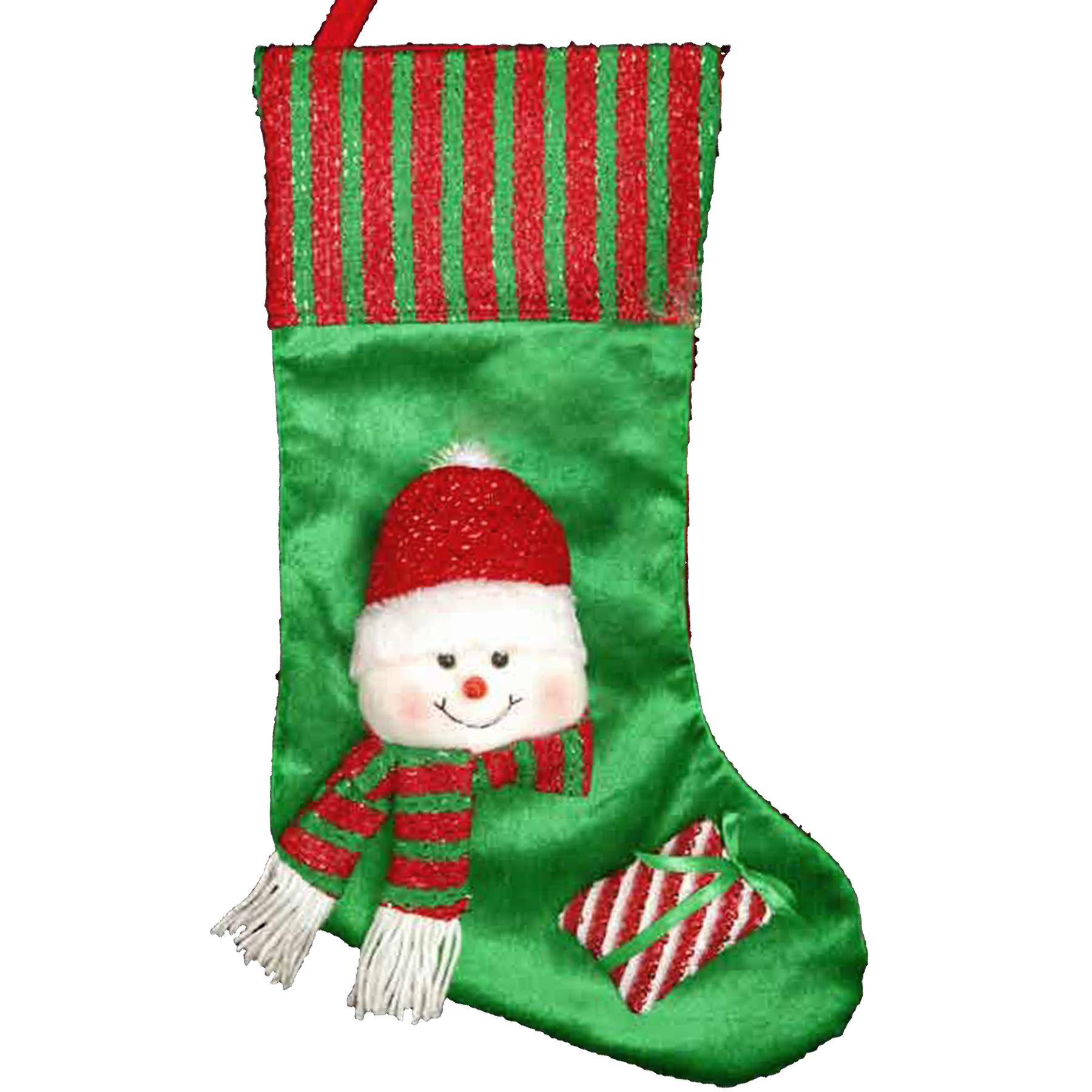 Calcetín De Navidad Verde Y Rojo De 50cm Con Cabeza 3D De Peluche - Imagen 2 de 3