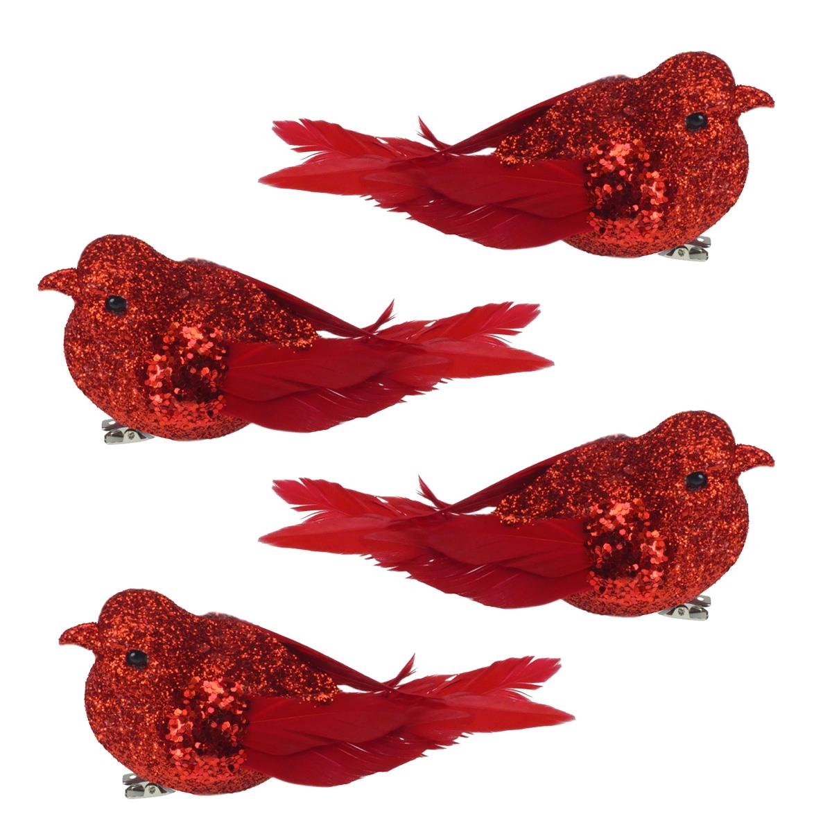 4er Pack 9 cm Clip auf Glitzer Vögel Weihnachtsdeko - Farbe wählbar - Bild 2 von 5