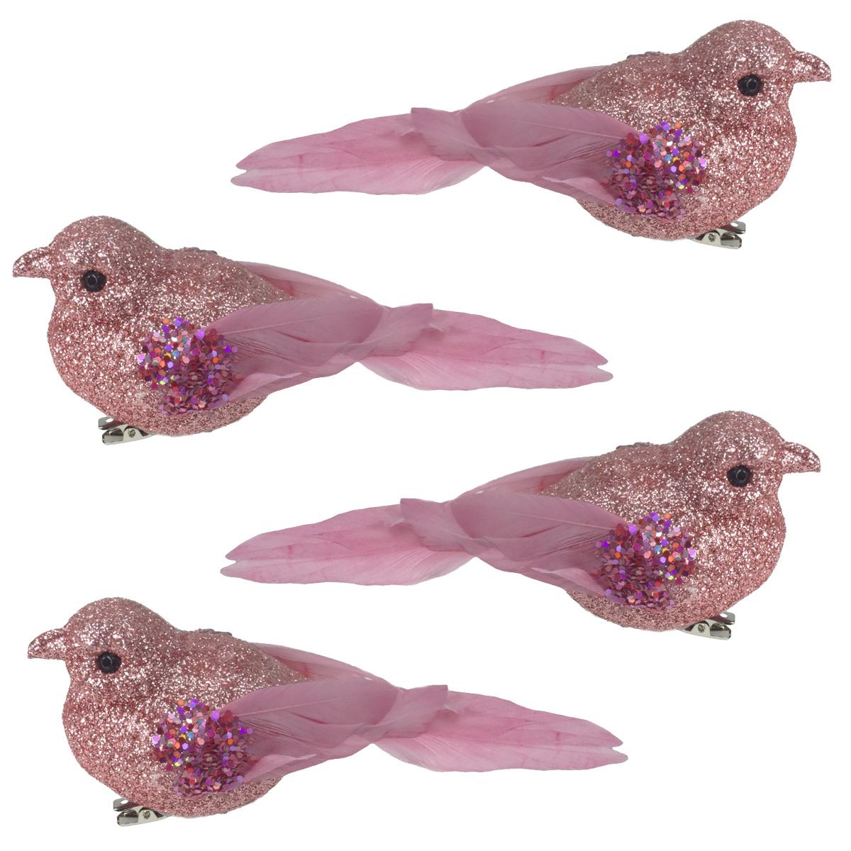 4er Pack 9 cm Clip auf Glitzer Vögel Weihnachtsdeko - Farbe wählbar - Bild 3 von 5