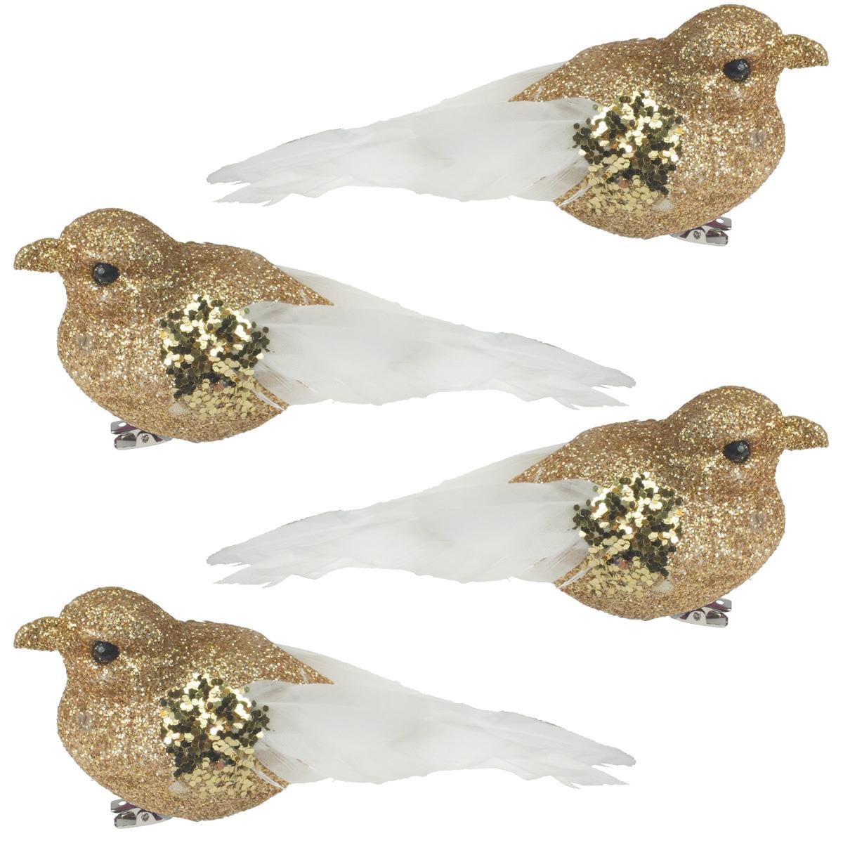4er Pack 9 cm Clip auf Glitzer Vögel Weihnachtsdeko - Farbe wählbar - Bild 4 von 5