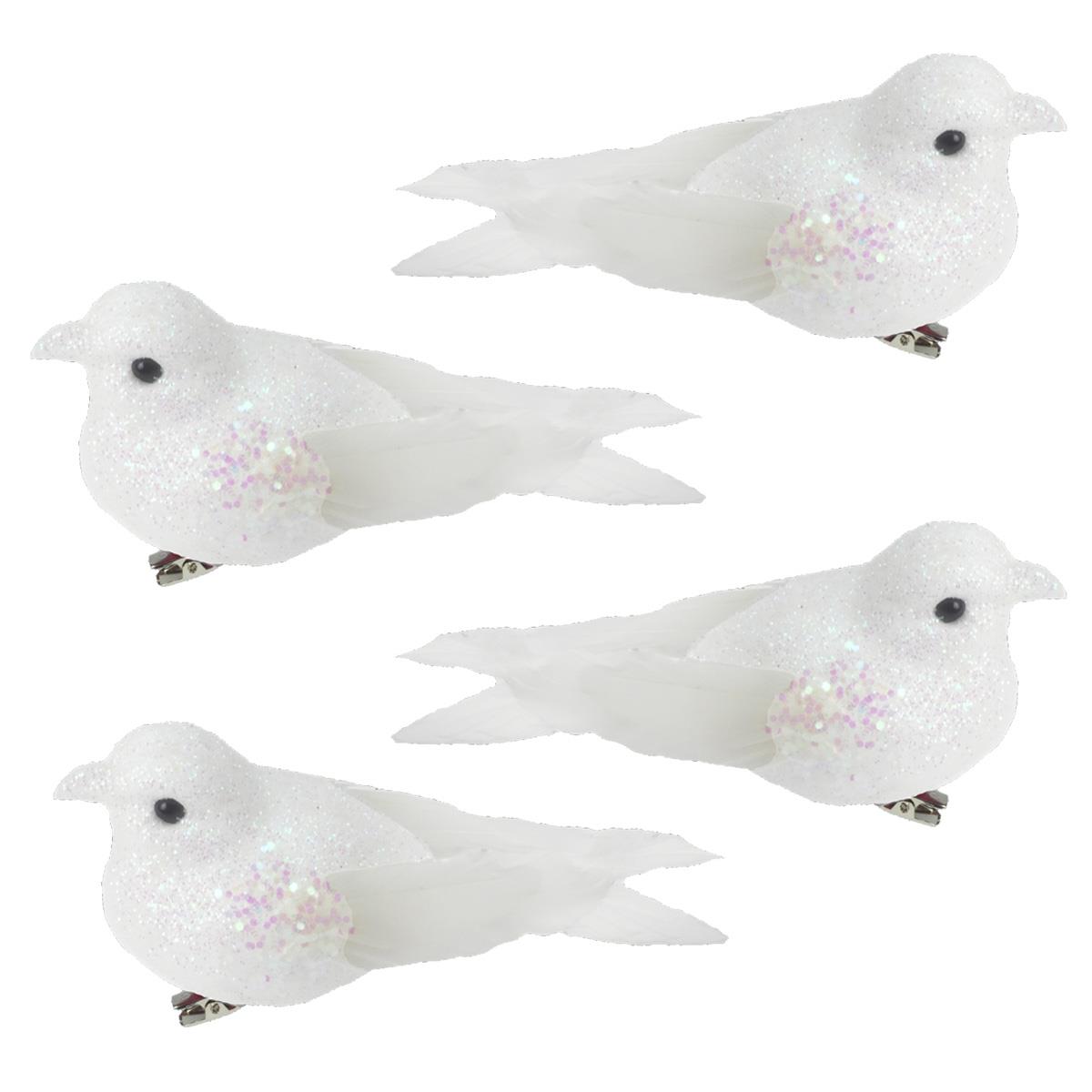 4er Pack 9 cm Clip auf Glitzer Vögel Weihnachtsdeko - Farbe wählbar - Bild 5 von 5