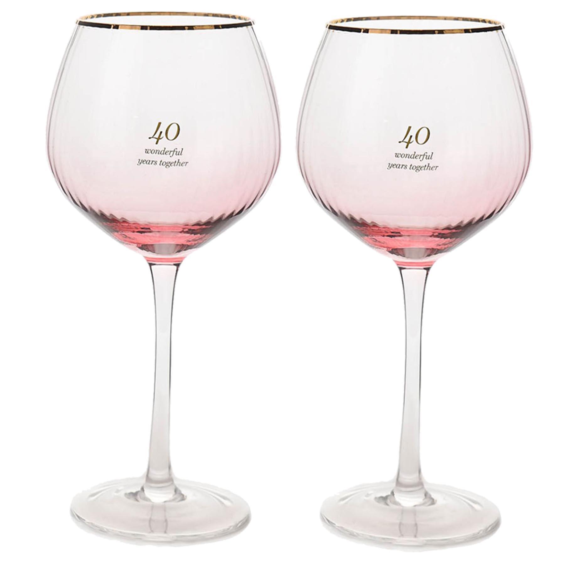 Anniversary Gin Glass Set Ridge Glasses with Silver Wording - Choose Design