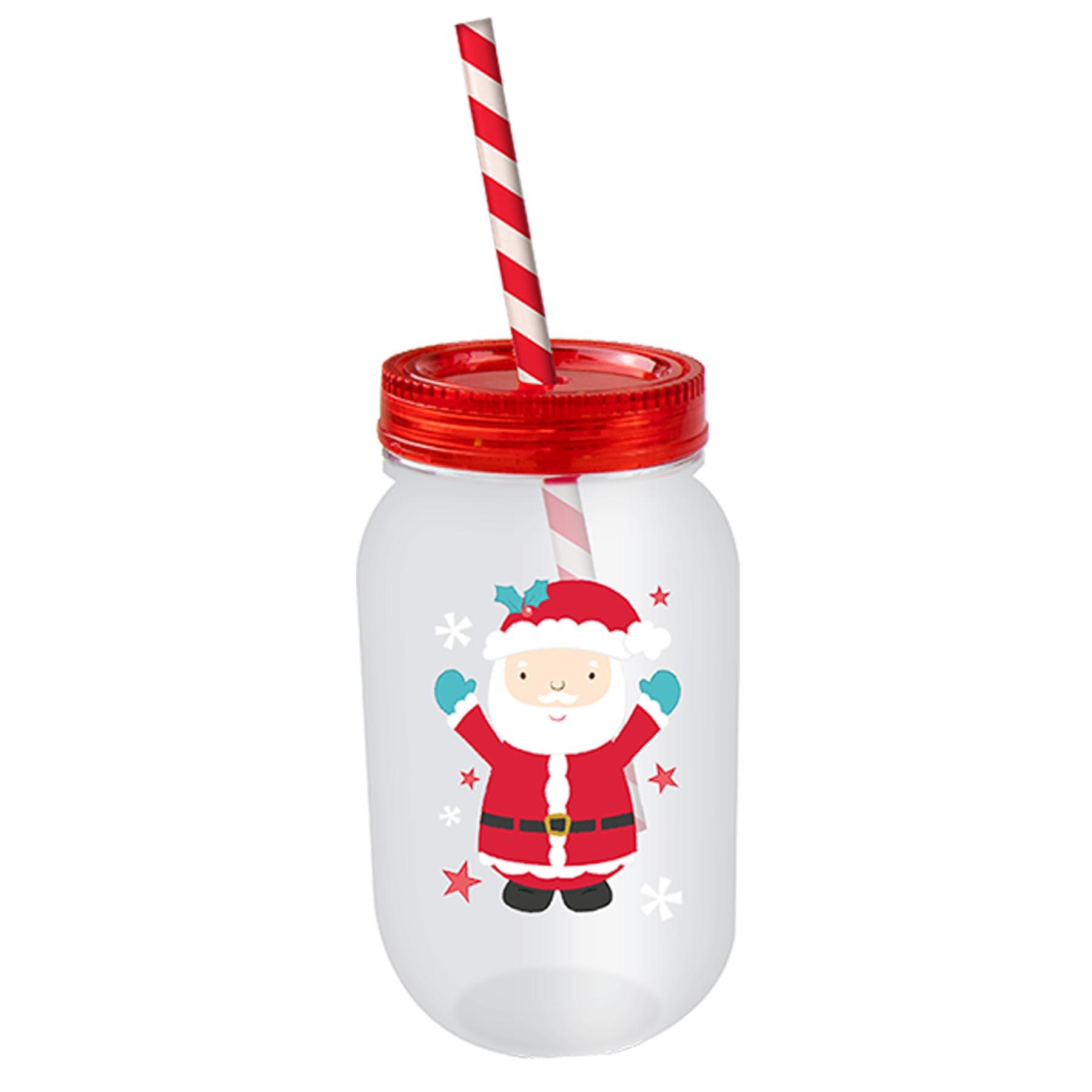 Christmas Mason Jar Drinking Cup and Straw - christmas Character - Picture 2 of 5