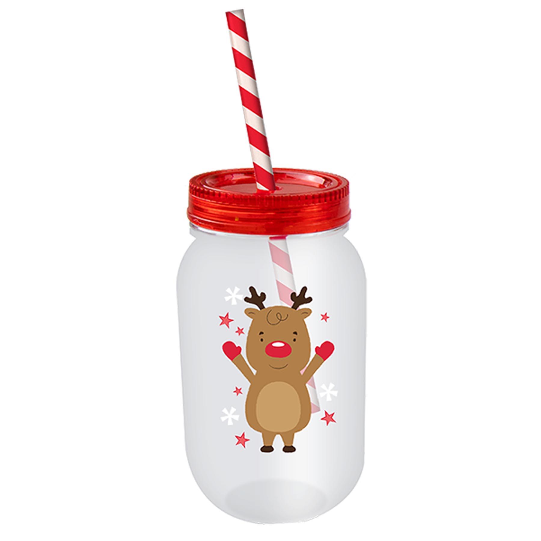 Christmas Mason Jar Drinking Cup and Straw - christmas Character - Picture 3 of 5