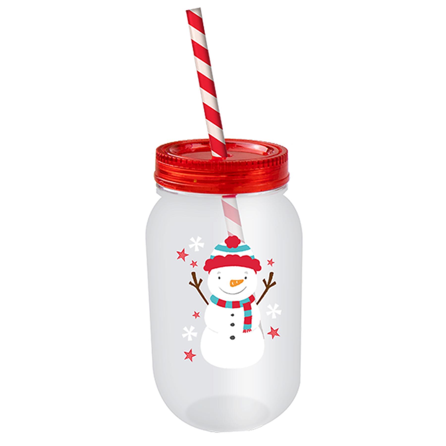 Christmas Mason Jar Drinking Cup and Straw - christmas Character - Picture 5 of 5