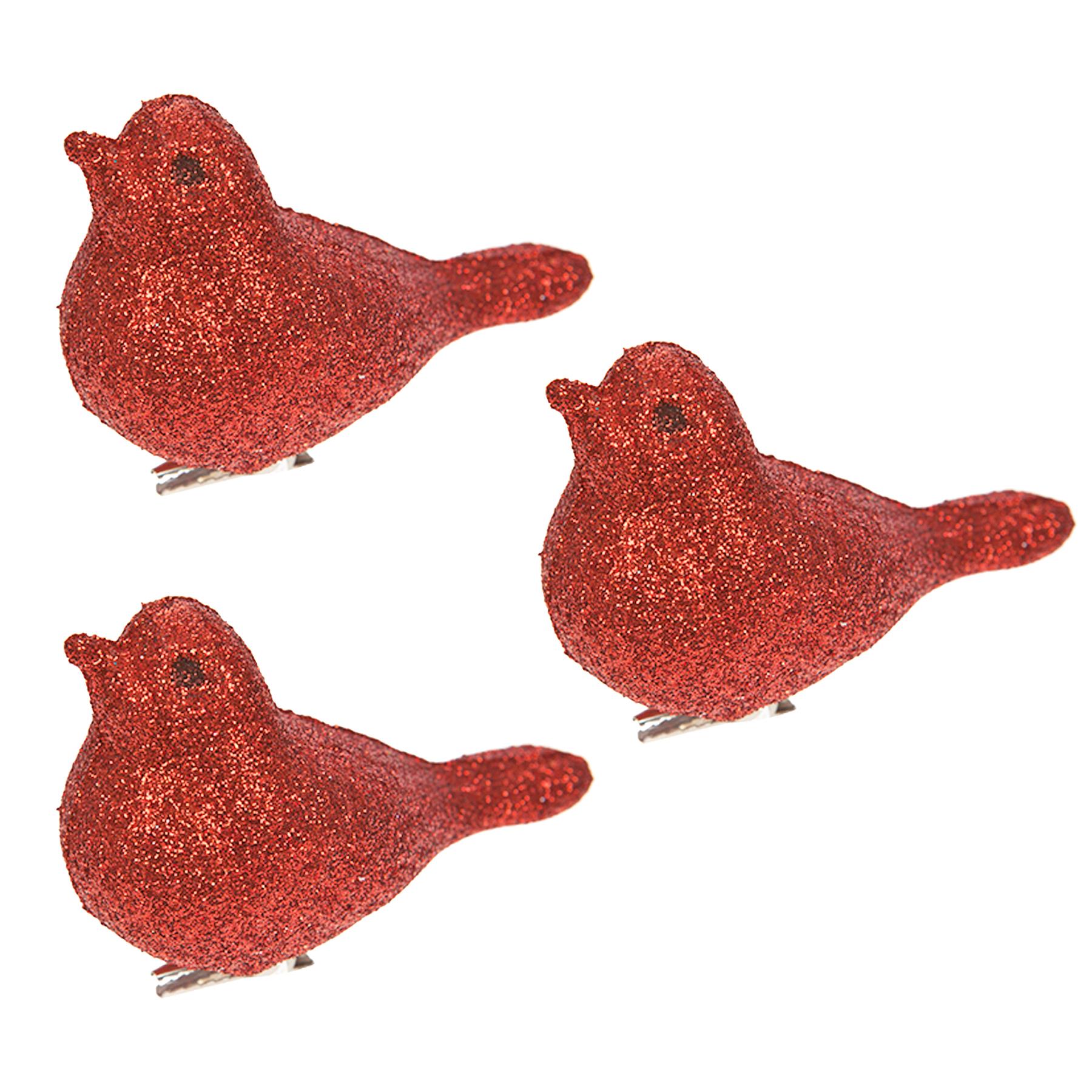 Christmas Decoration 3 Pack 8cm Clip on Glitter Birds - Picture 2 of 10