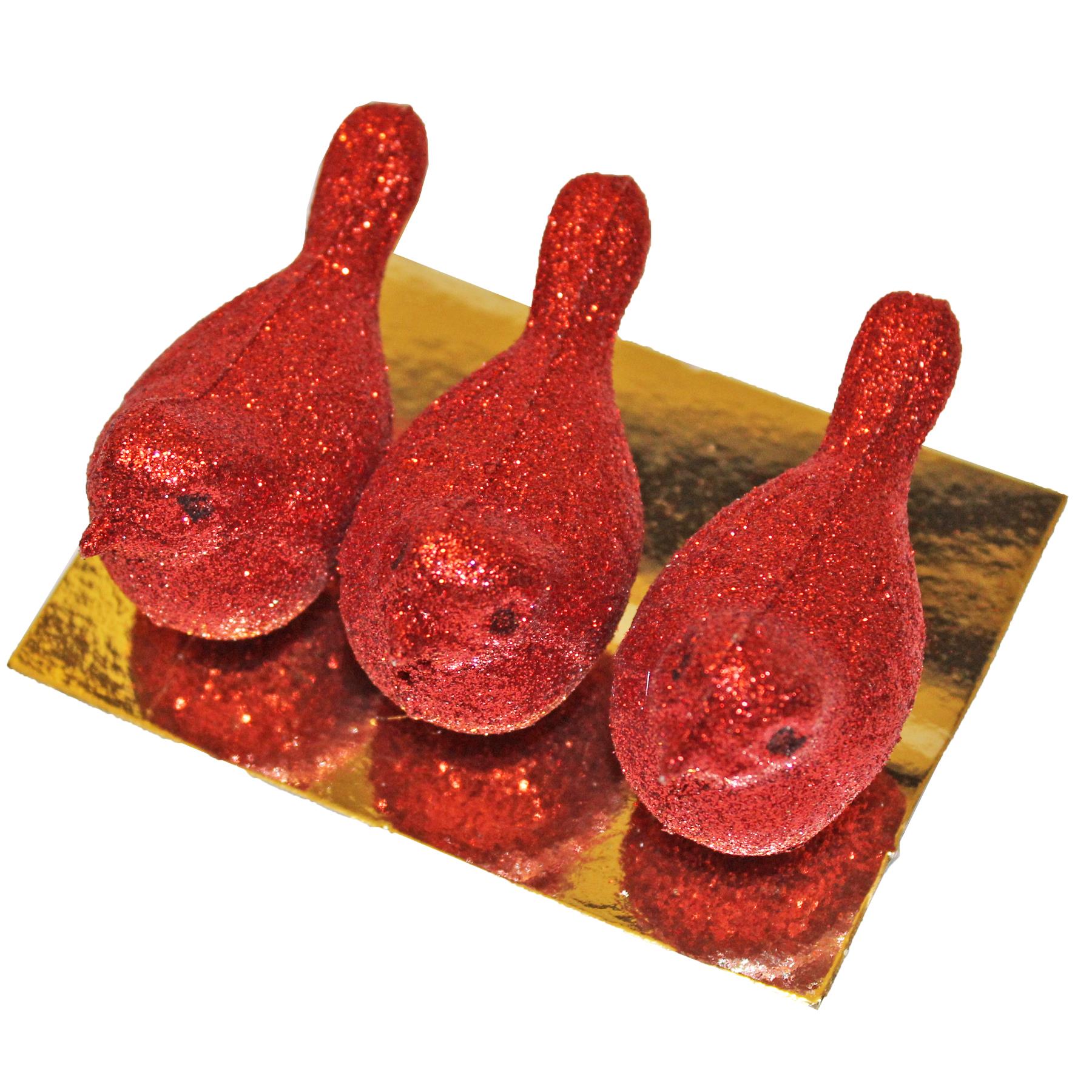 Christmas Decoration 3 Pack 8cm Clip on Glitter Birds - Picture 3 of 10