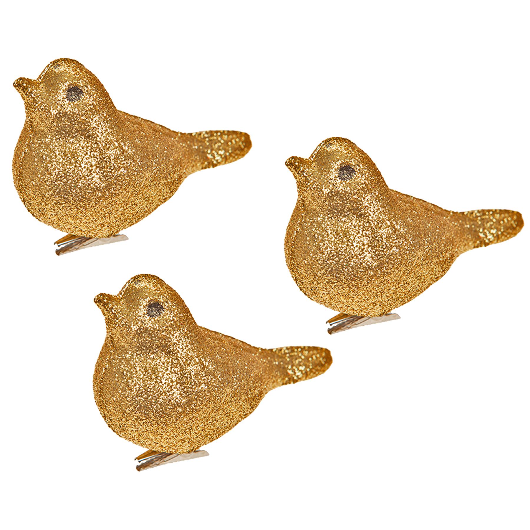 Christmas Decoration 3 Pack 8cm Clip on Glitter Birds - Picture 8 of 10