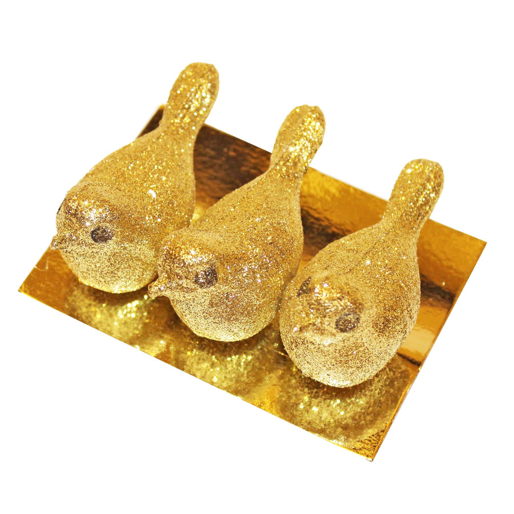 Christmas Decoration 3 Pack 8cm Clip on Glitter Birds - Picture 9 of 10