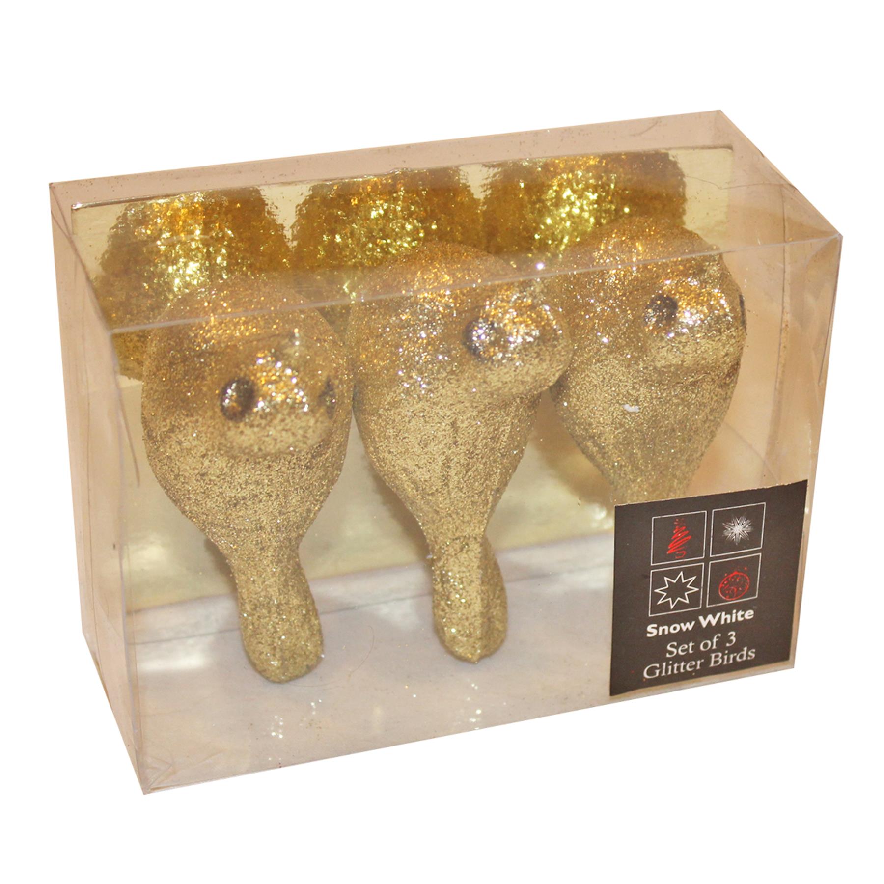 Christmas Decoration 3 Pack 8cm Clip on Glitter Birds - Picture 10 of 10