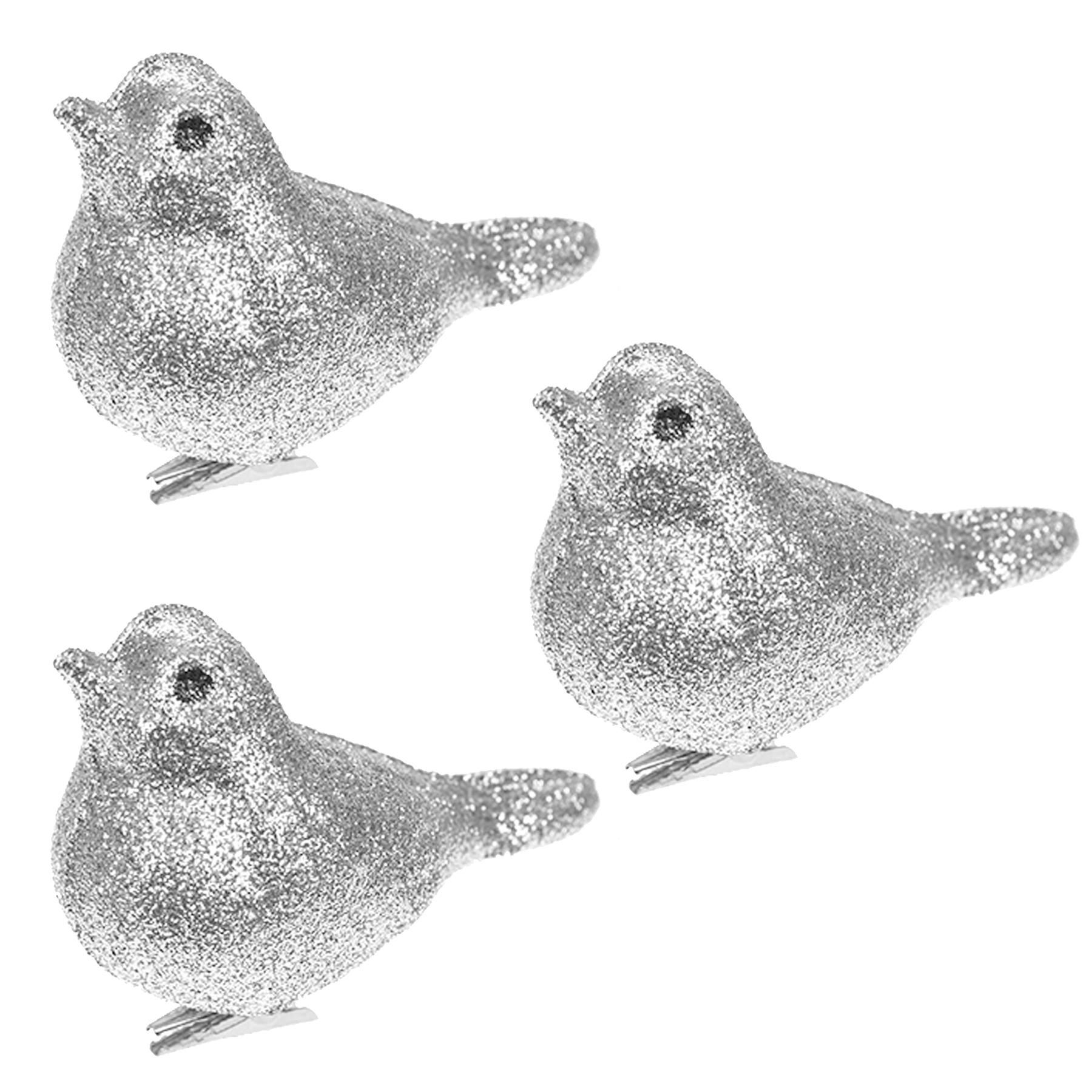 Christmas Decoration 3 Pack 8cm Clip on Glitter Birds - Picture 5 of 10