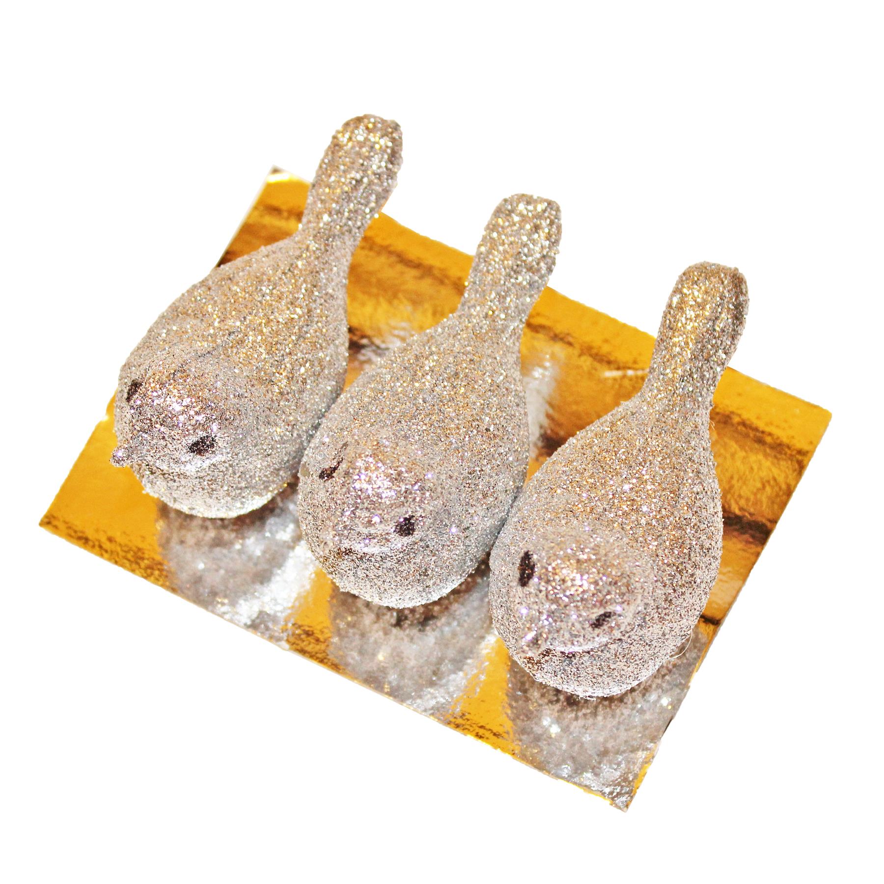 Christmas Decoration 3 Pack 8cm Clip on Glitter Birds - Picture 6 of 10