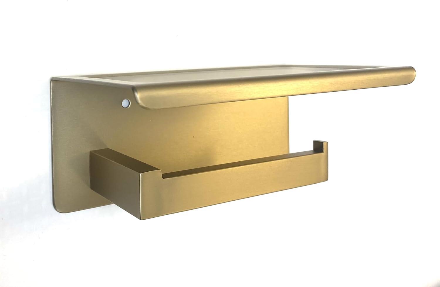 Brushed Brass Bathroom Accessories - Bar, Hook, Shelf & Toilet Roll Holder