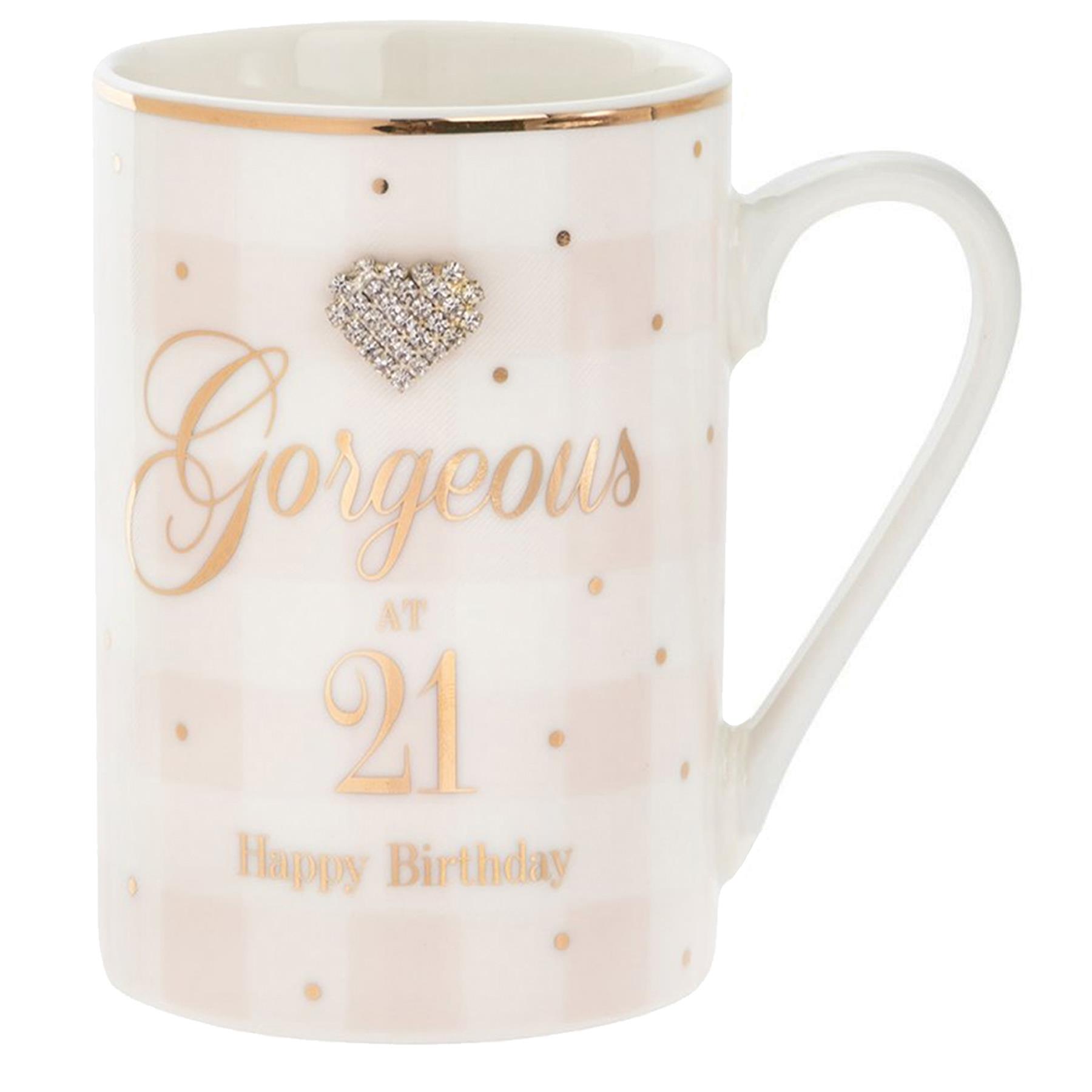 Mad Dots Boxed "Age" Check / Stripe Mug Cup with wording and diamante heart - Picture 2 of 15