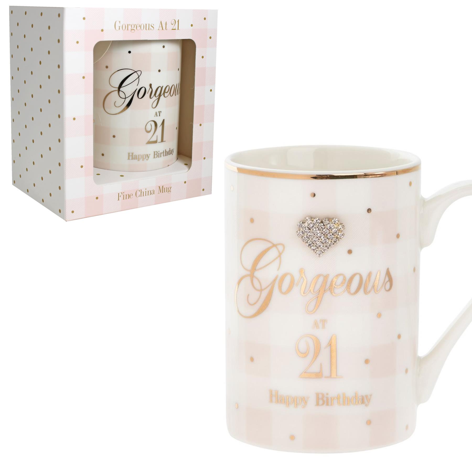 Mad Dots Boxed "Age" Check / Stripe Mug Cup with wording and diamante heart - Picture 3 of 15