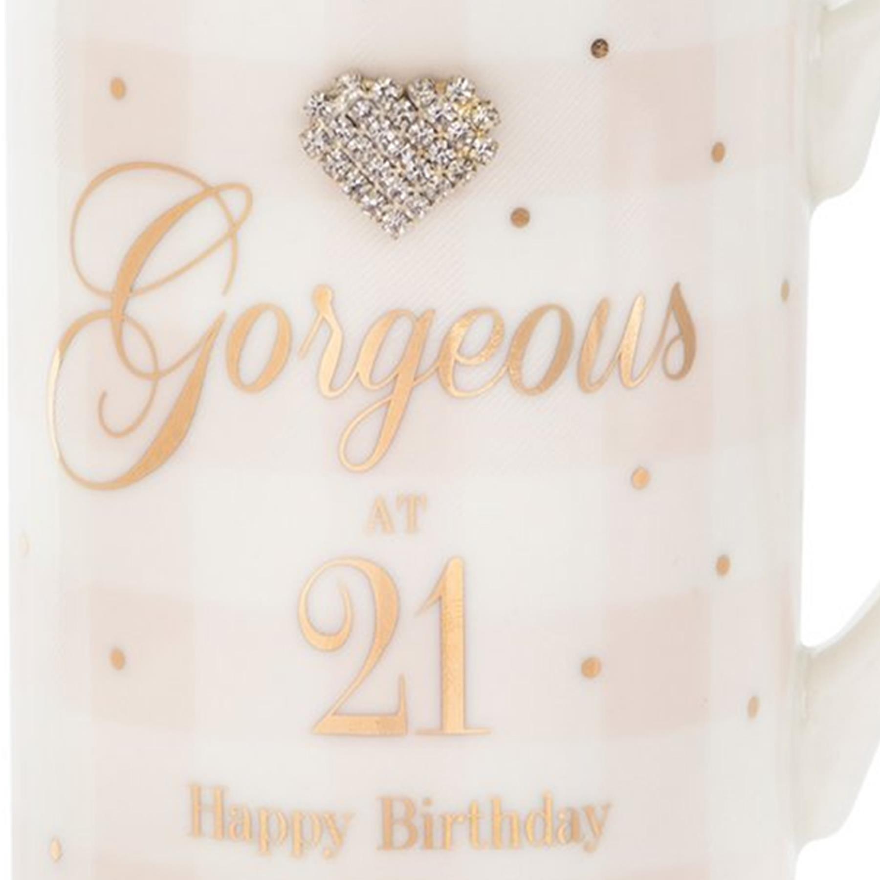 Mad Dots Boxed "Age" Check / Stripe Mug Cup with wording and diamante heart - Picture 4 of 15