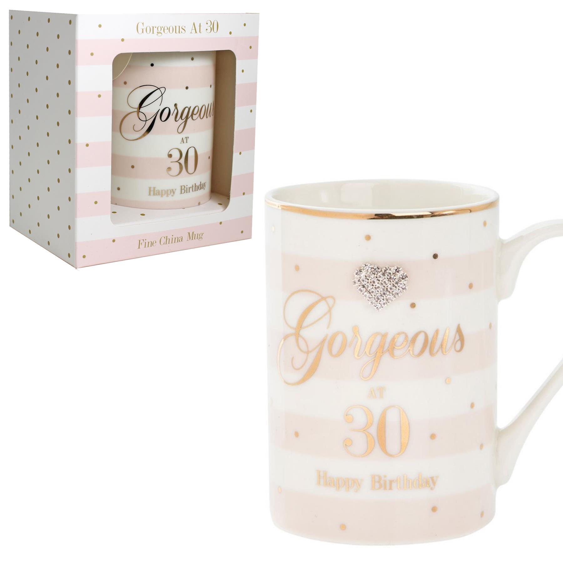 Mad Dots Boxed "Age" Check / Stripe Mug Cup with wording and diamante heart - Picture 5 of 15