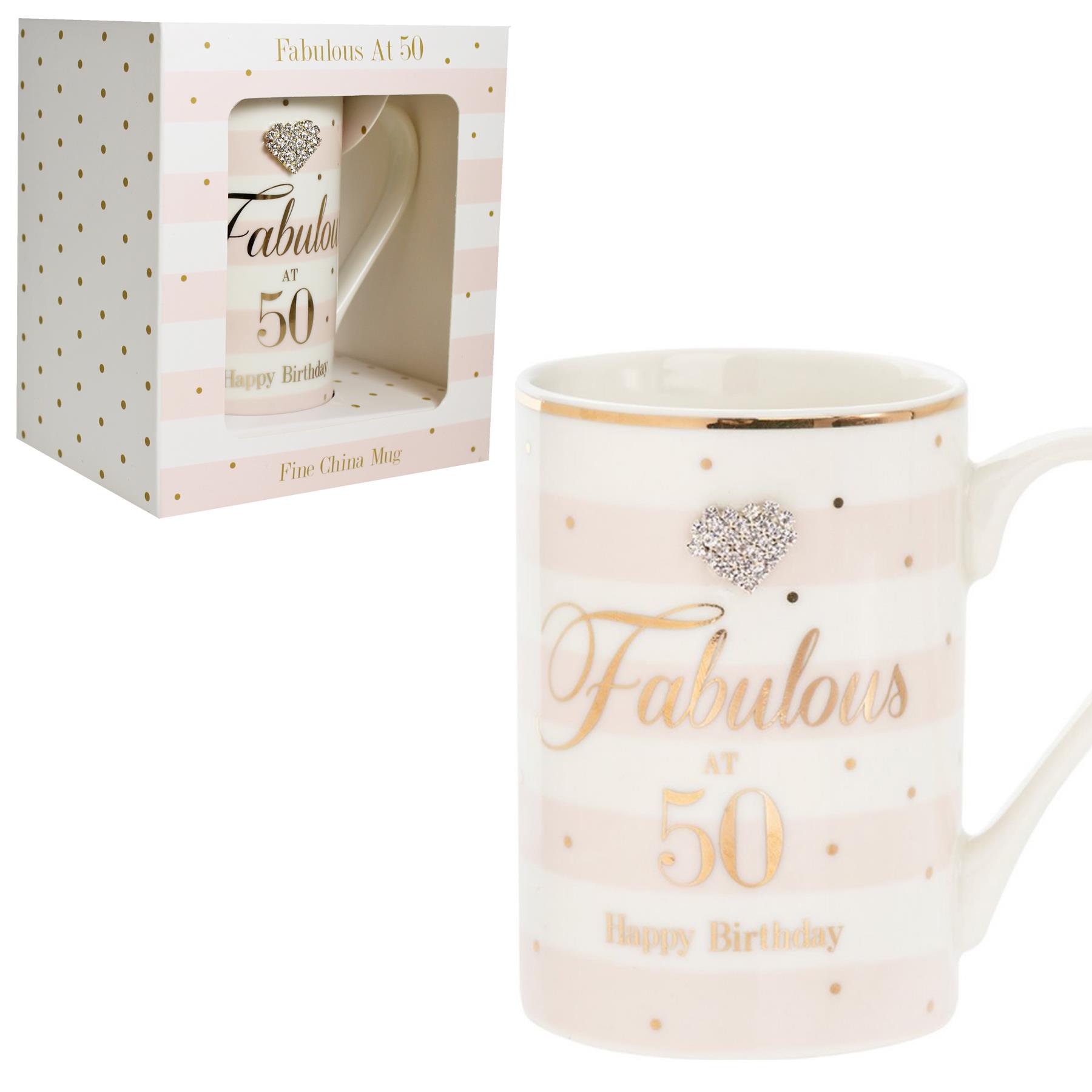 Mad Dots Boxed "Age" Check / Stripe Mug Cup with wording and diamante heart - Picture 7 of 15