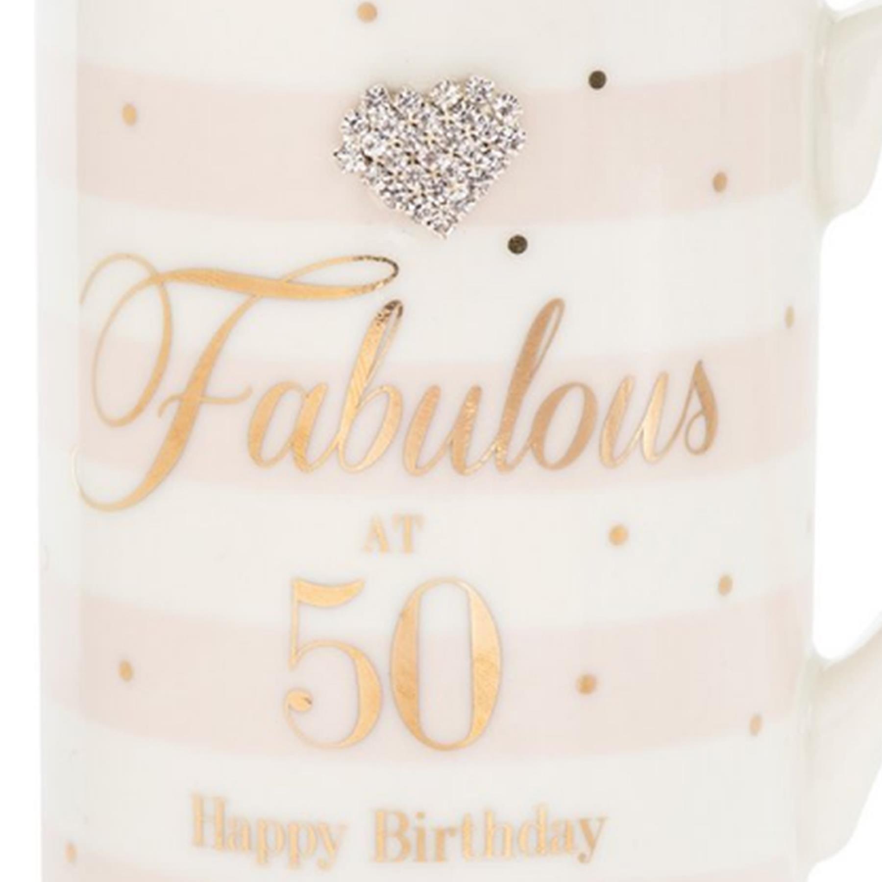 Mad Dots Boxed "Age" Check / Stripe Mug Cup with wording and diamante heart - Picture 8 of 15