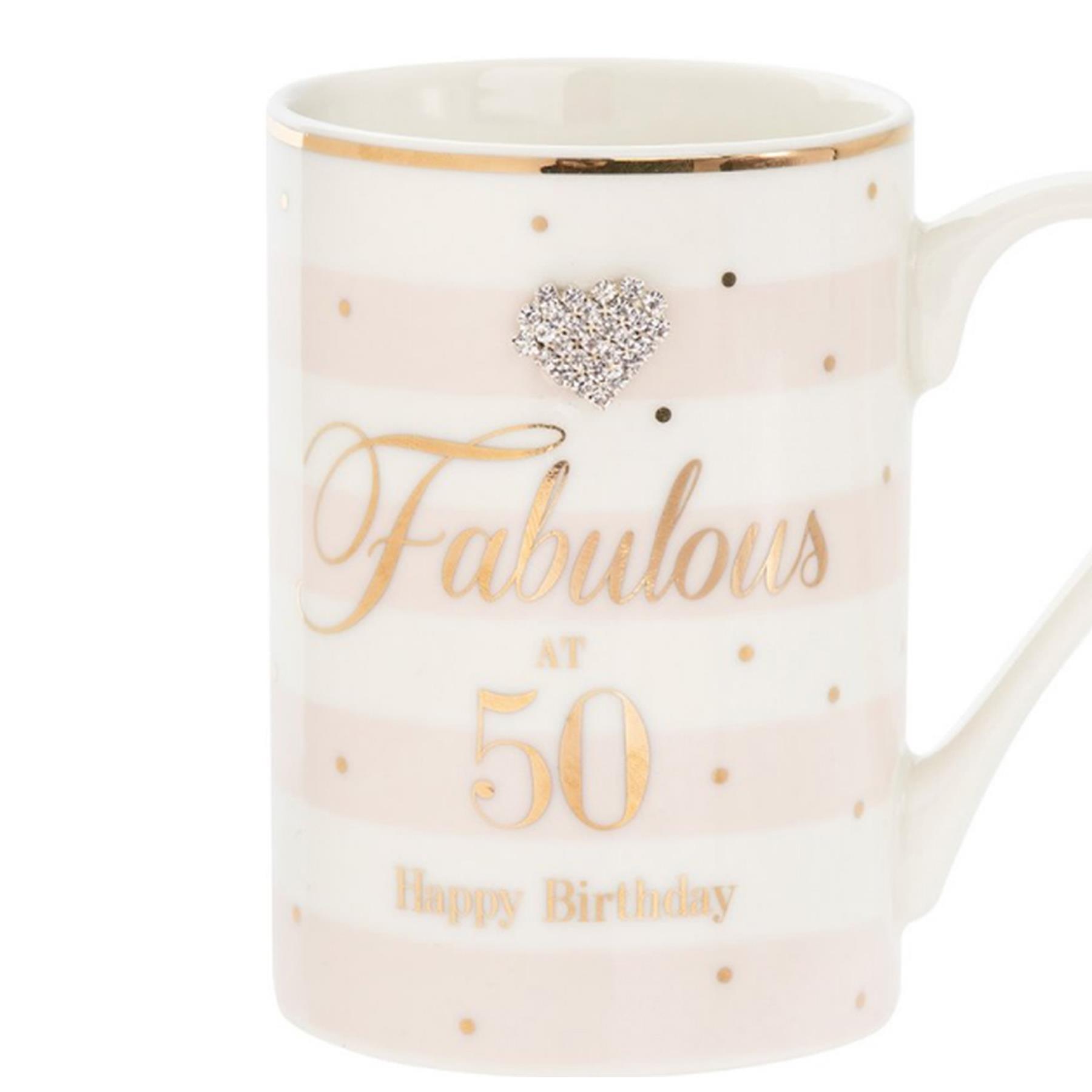 Mad Dots Boxed "Age" Check / Stripe Mug Cup with wording and diamante heart - Picture 9 of 15