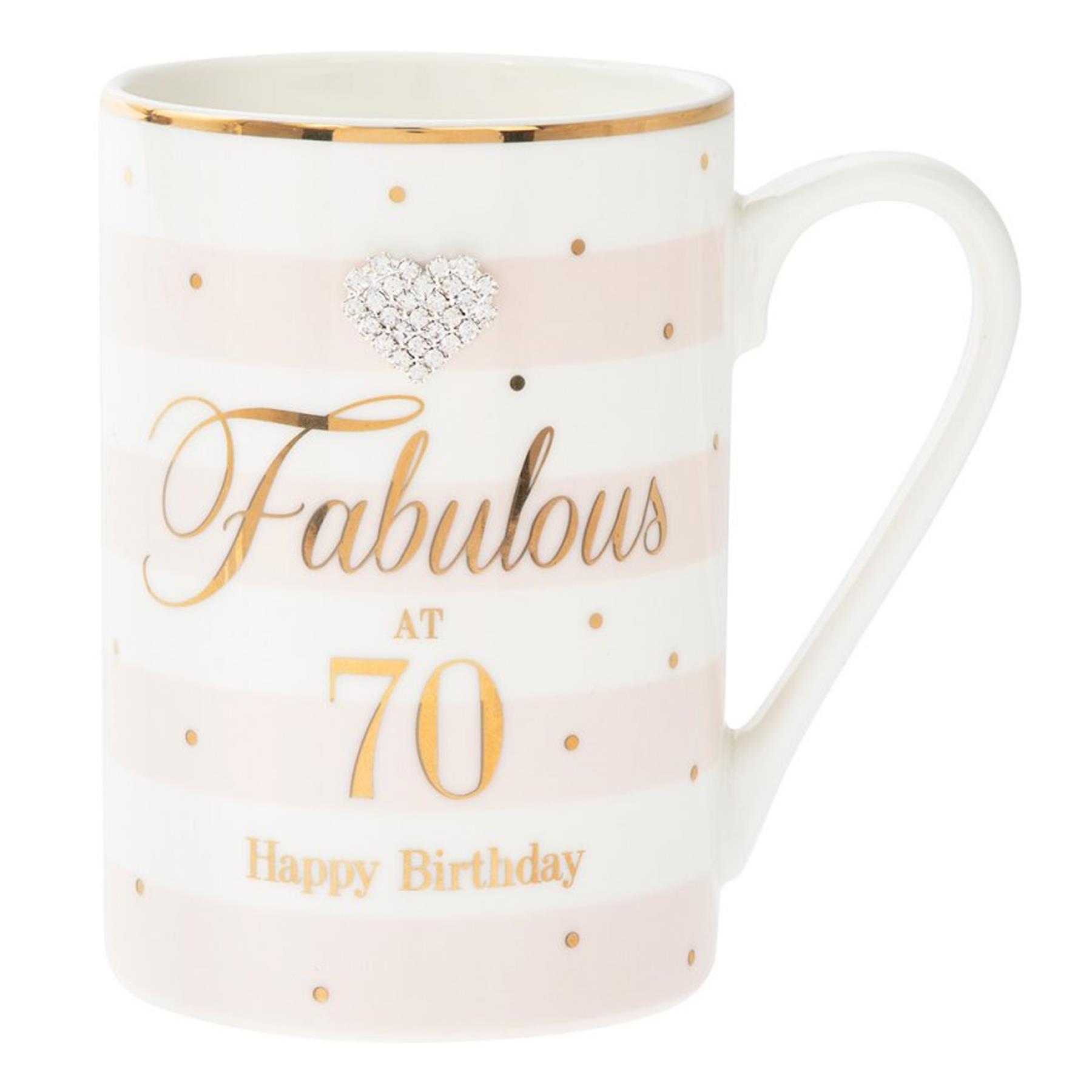 Mad Dots Boxed "Age" Check / Stripe Mug Cup with wording and diamante heart - Picture 10 of 15