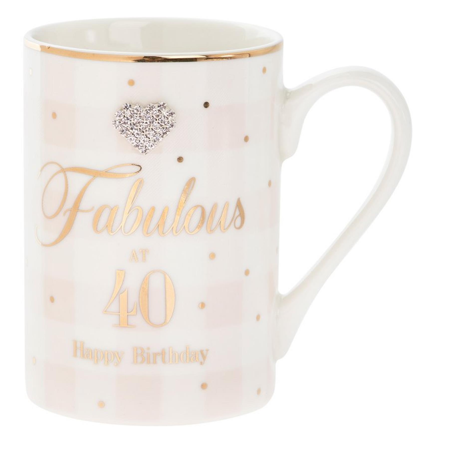 Mad Dots Boxed "Age" Check / Stripe Mug Cup with wording and diamante heart - Picture 12 of 15