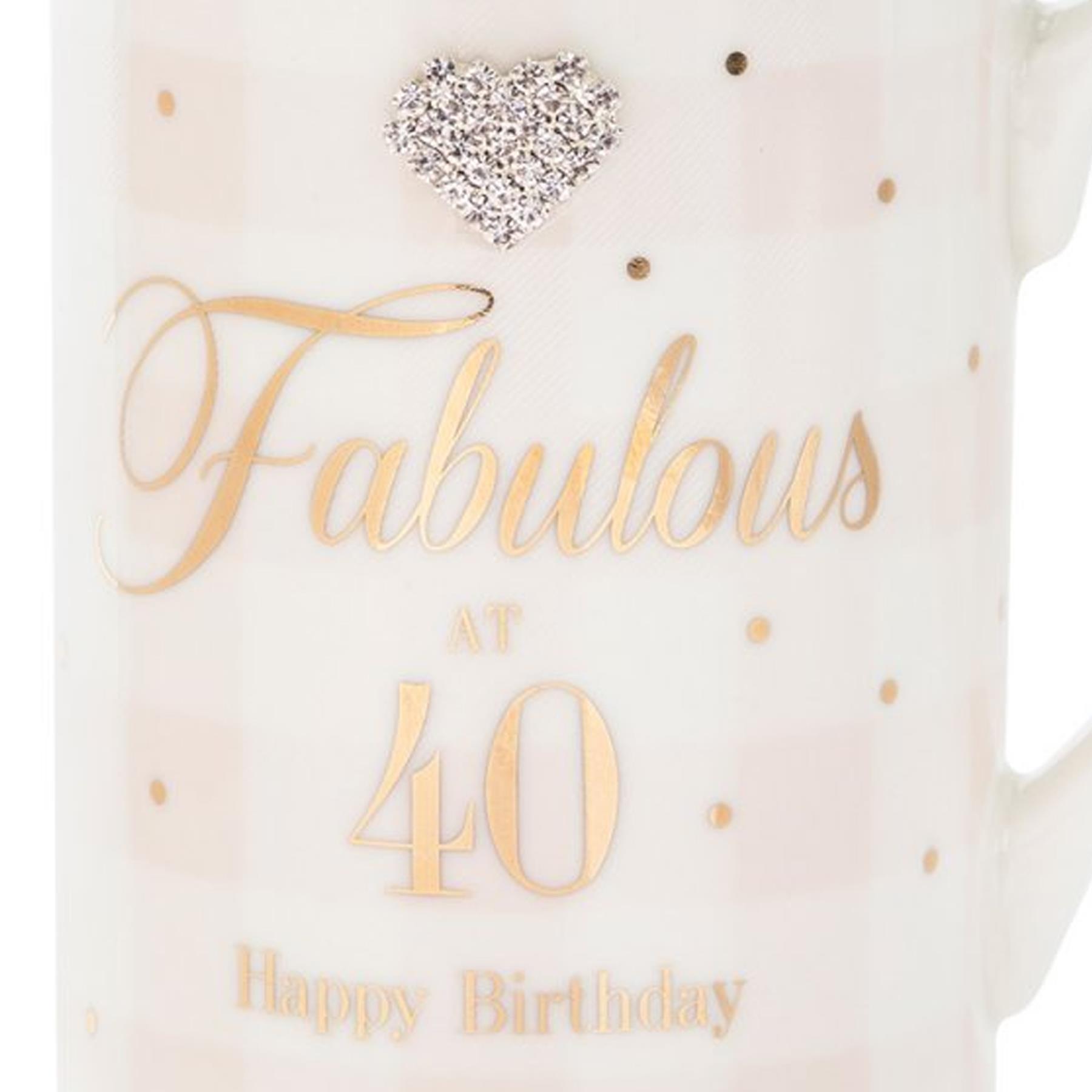 Mad Dots Boxed "Age" Check / Stripe Mug Cup with wording and diamante heart - Picture 13 of 15