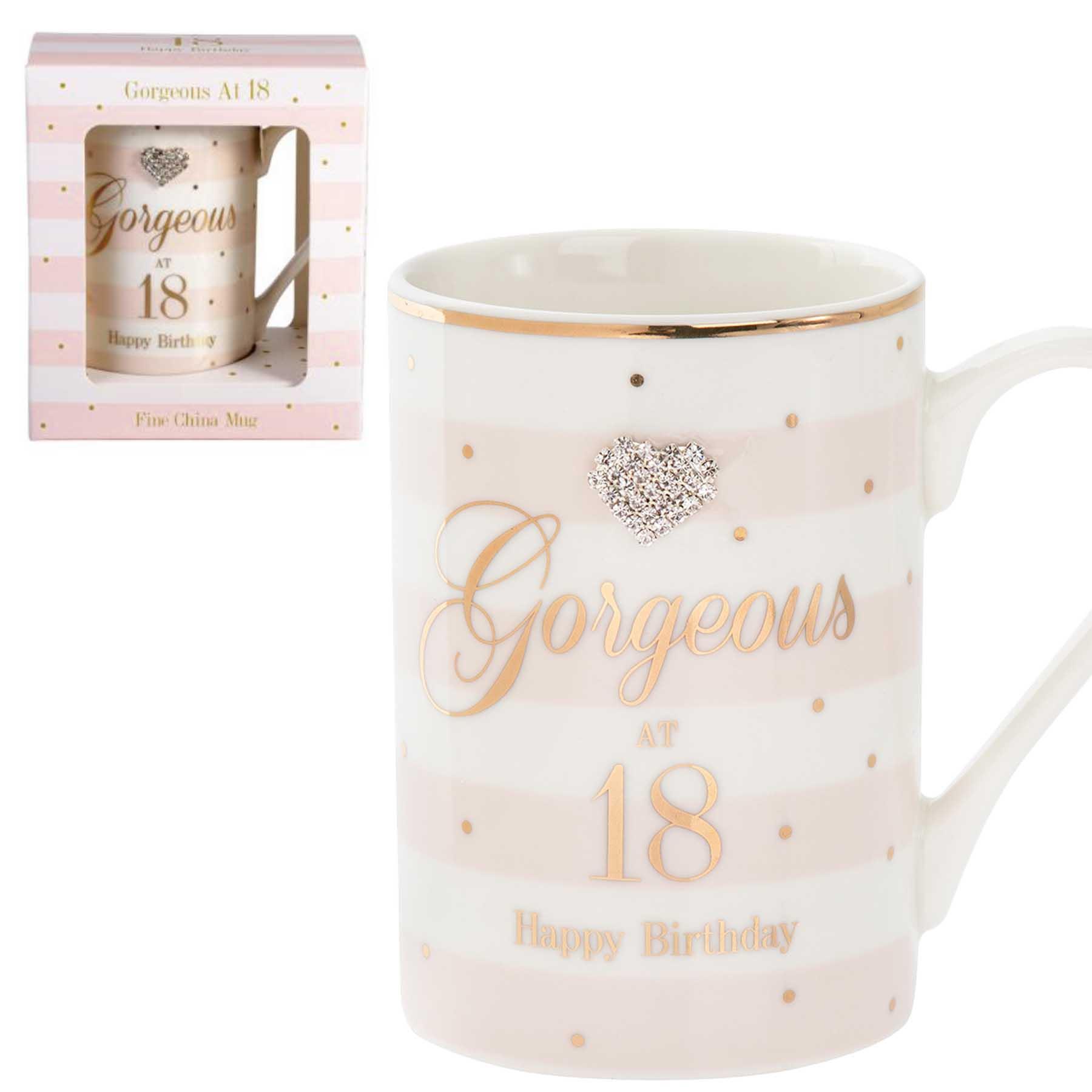 Mad Dots Boxed "Age" Check / Stripe Mug Cup with wording and diamante heart - Picture 14 of 15