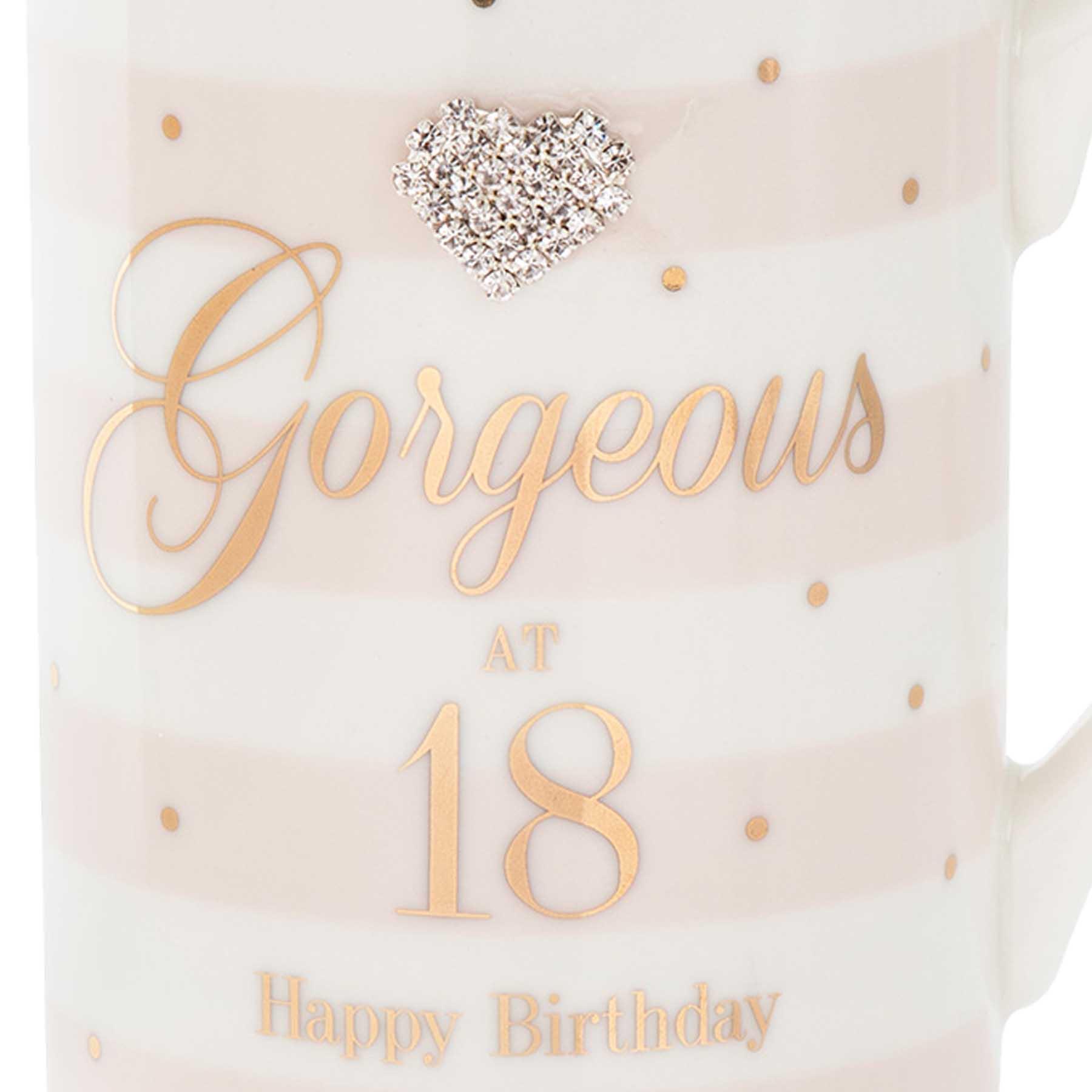 Mad Dots Boxed "Age" Check / Stripe Mug Cup with wording and diamante heart - Picture 15 of 15