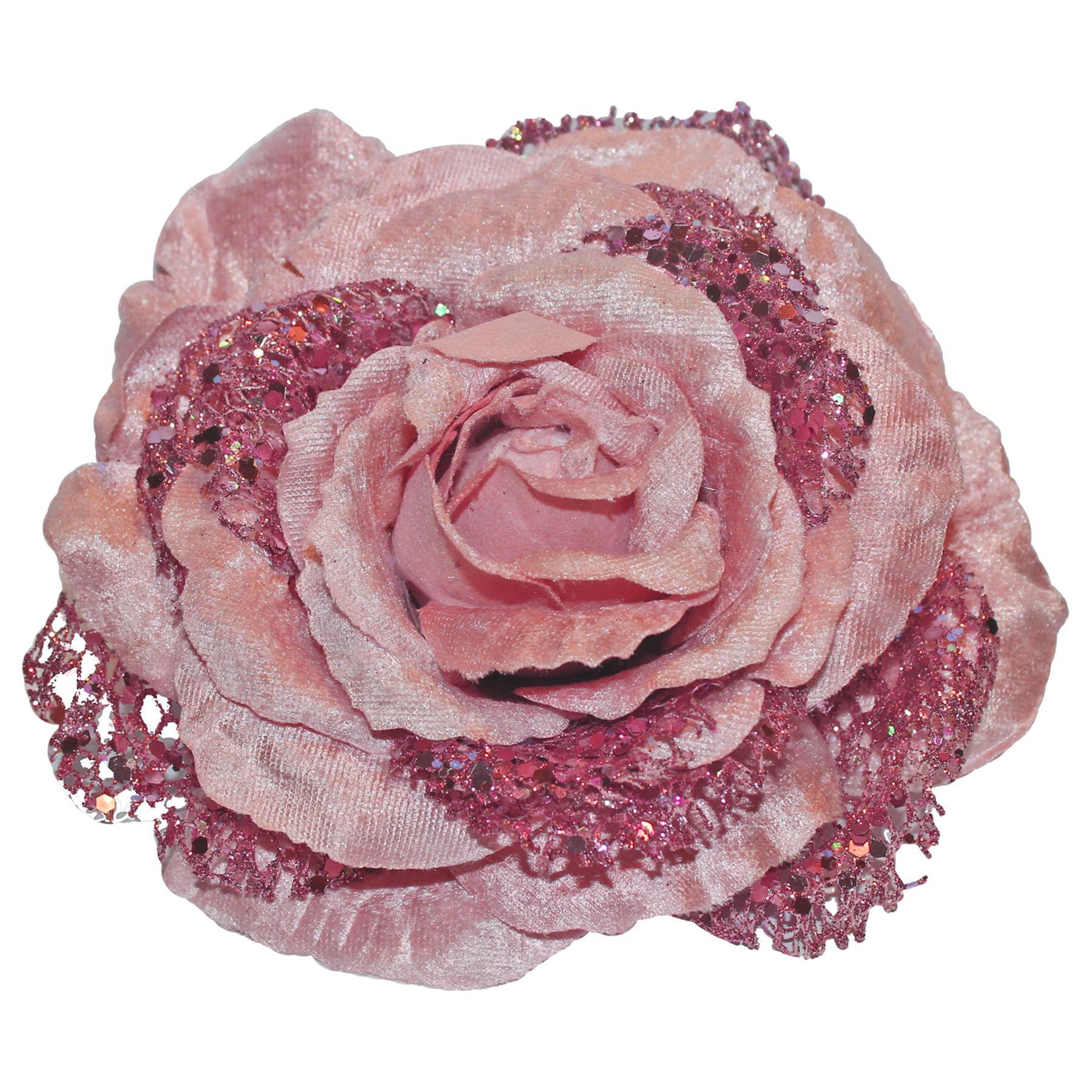 Clip de decoración de árbol de Navidad en tela rosa flor - Elige color - Imagen 4 de 7