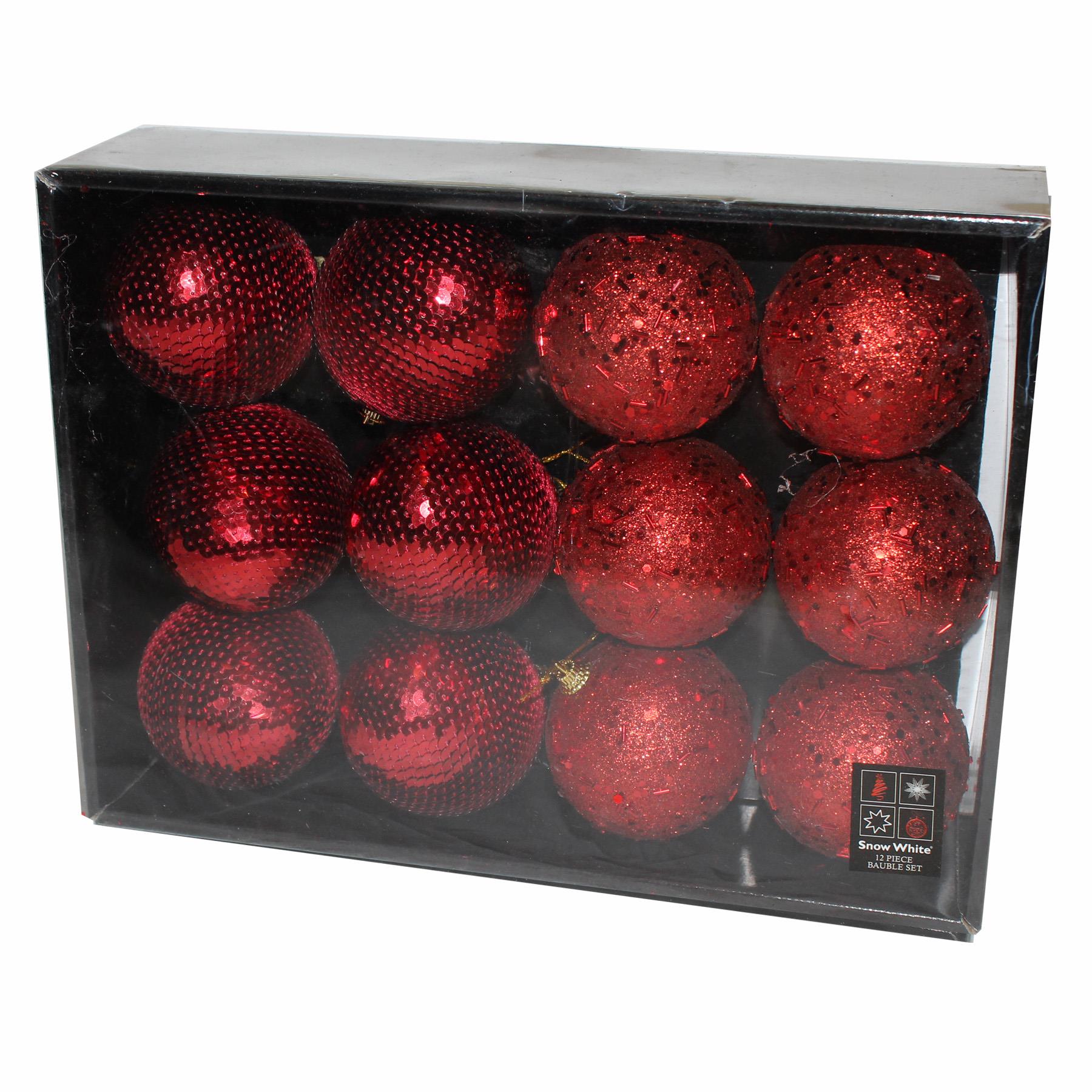 Weihnachtsdeko Kugeln Box mit 12 Perlen und Pailletten 80 mm - Farbe wählbar - Bild 2 von 9