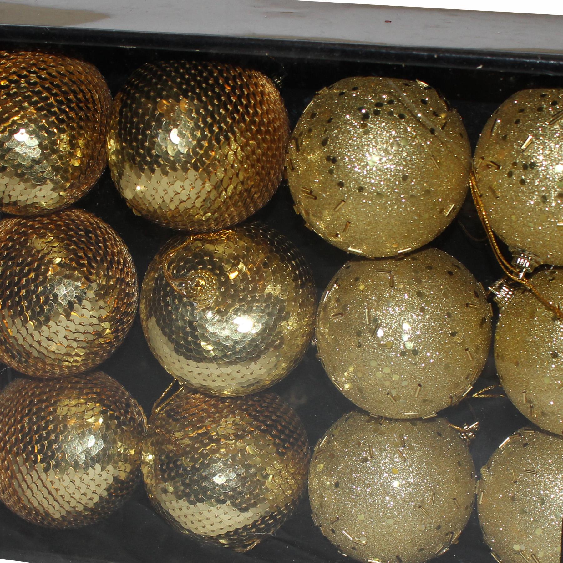 Weihnachtsdeko Kugeln Box mit 12 Perlen und Pailletten 80 mm - Farbe wählbar - Bild 5 von 9