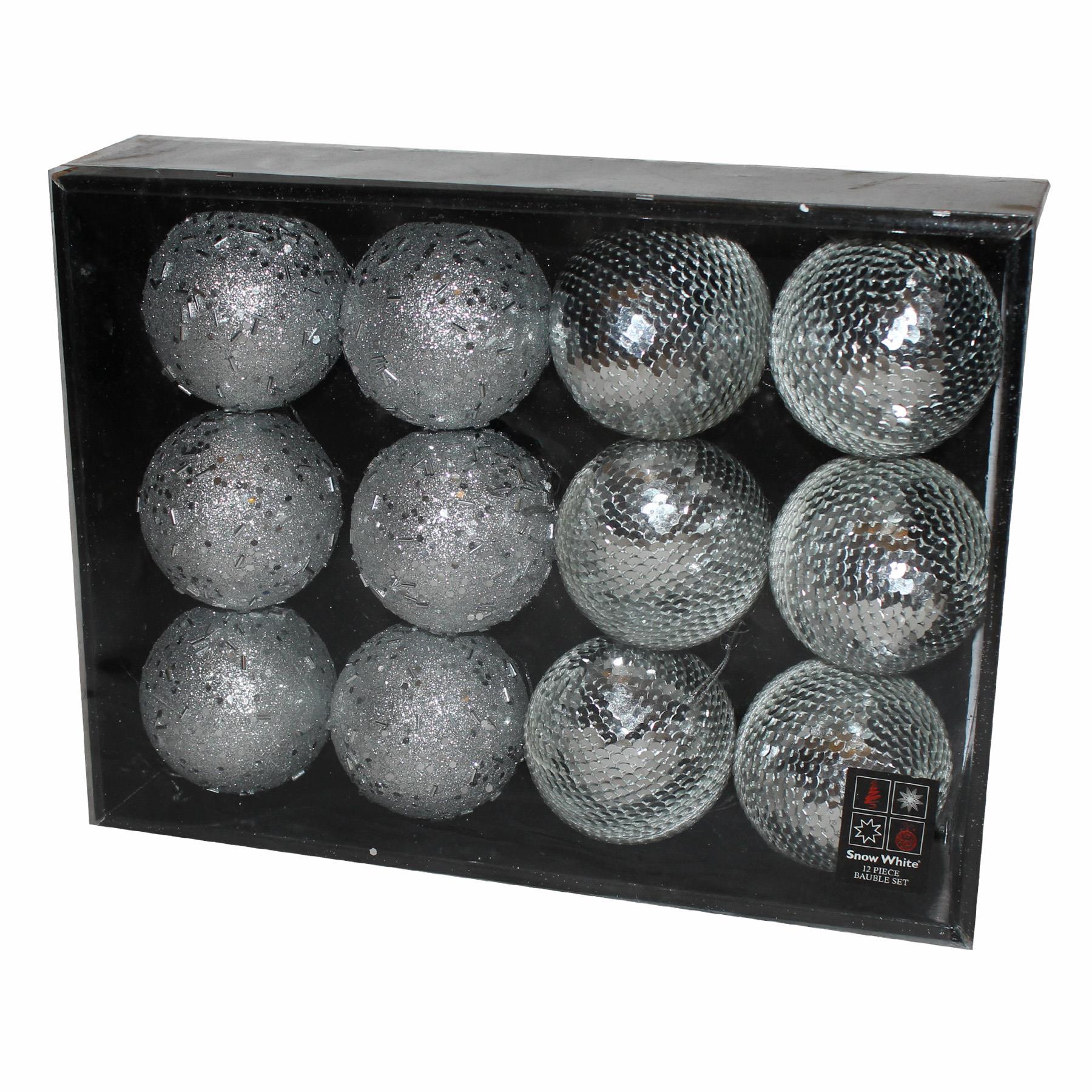 Weihnachtsdeko Kugeln Box mit 12 Perlen und Pailletten 80 mm - Farbe wählbar - Bild 6 von 9