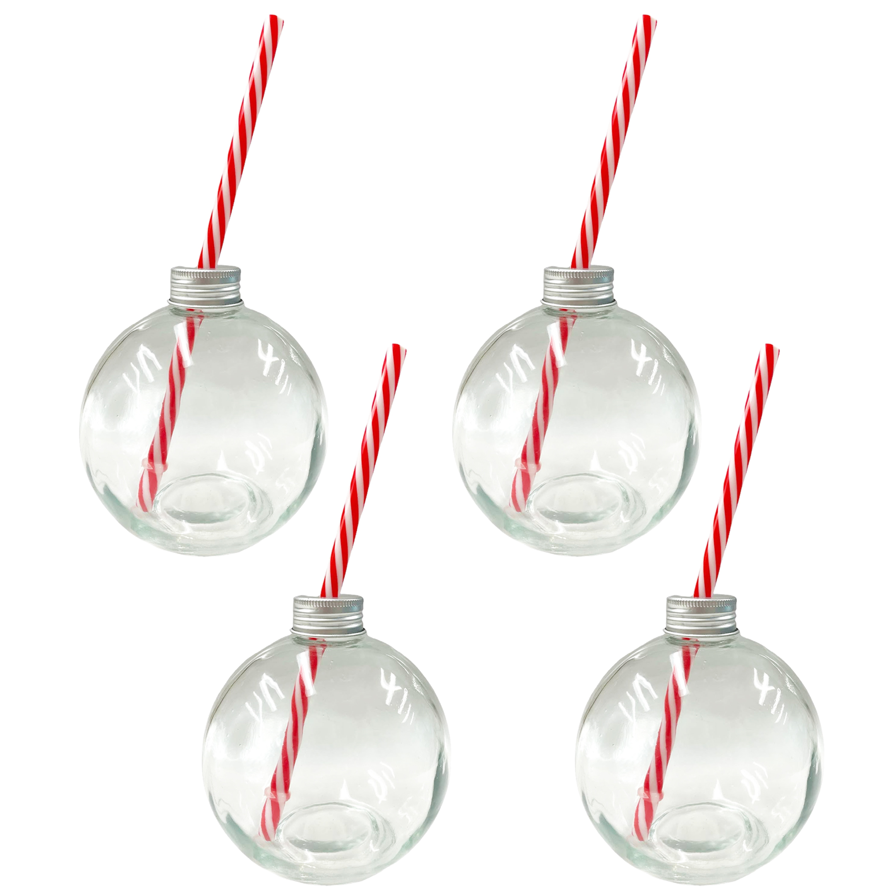 Set of 4 Christmas Glass Bauble Drinking Glass with Paper Straw - Picture 2 of 6