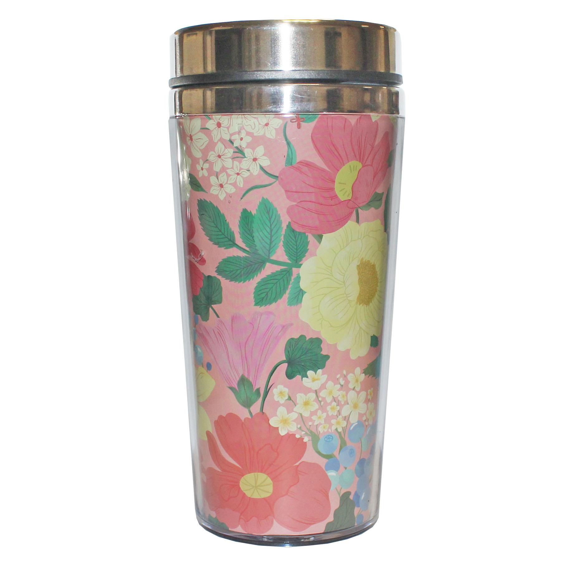 Floral Travel Mug Stainless Steel with Plastic Cover Mother’s Day 450ml – Choose